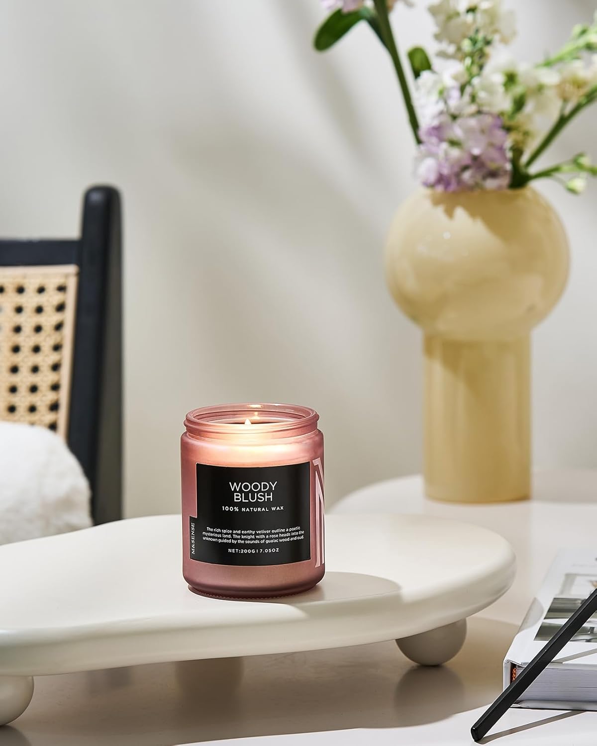 M&SENSE Woody Blush - Rose Vetiver Scented Candles 7.05oz 50 Hour Long Lasting Burn Non Toxic Natural Luxury Candle Gifts for Women,Aromatherapy Gifts for Relaxing Spa