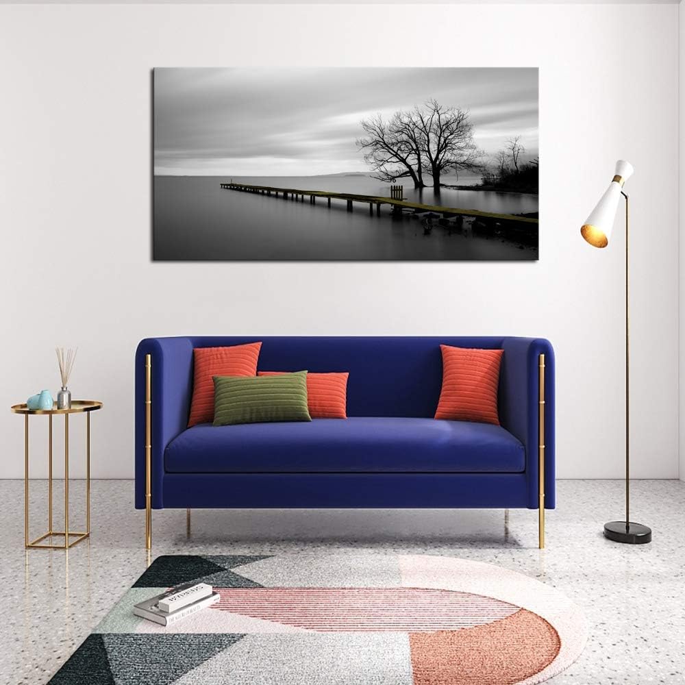 DZL Art S74962 Canvas Prints Modern Minimalist Black and White Lake Trees Landscape Wall Art Painting for Living Room Bedroom Decor Office Wall Decor Home Decoration