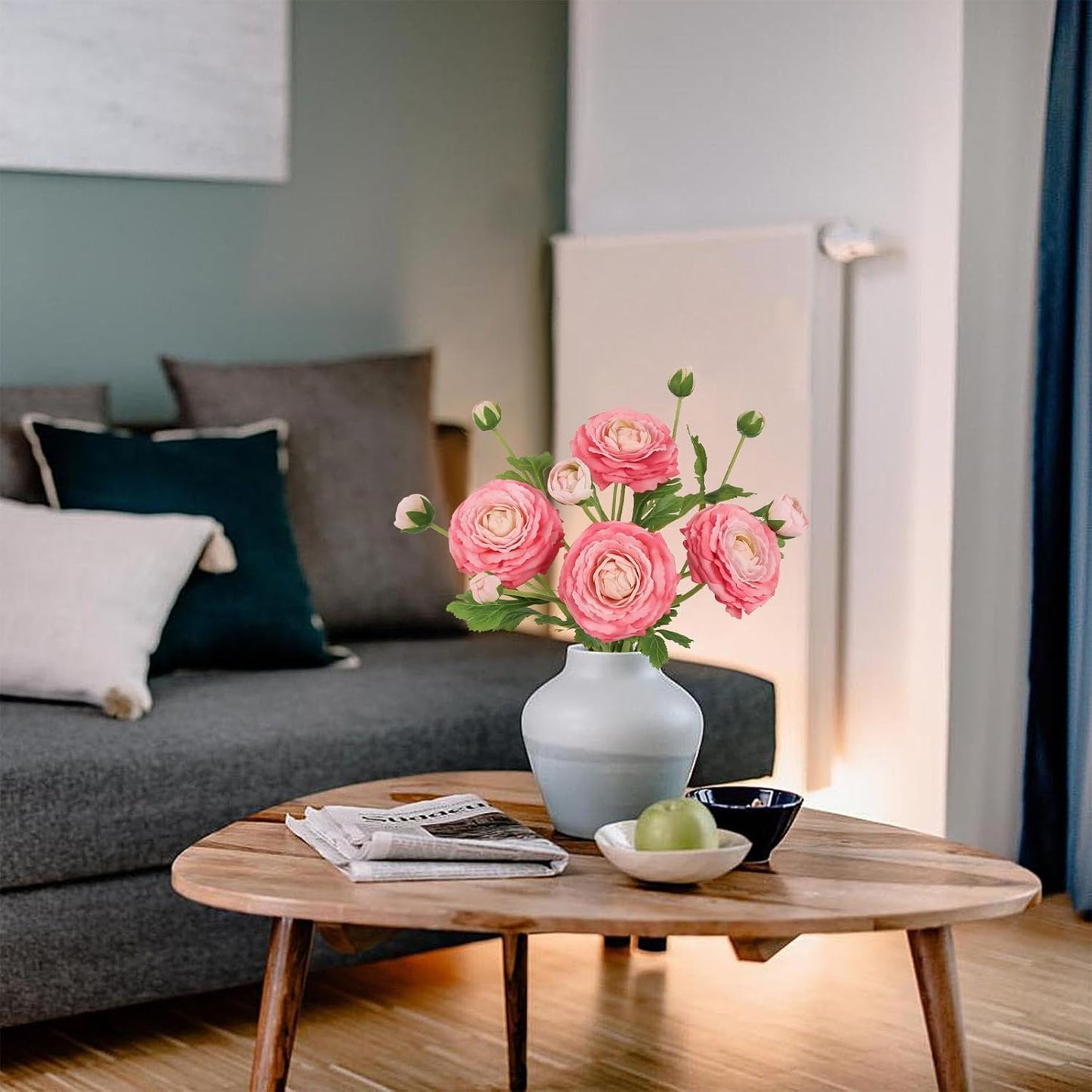 IPOPU 4PCS Real Touch Hot Pink Ranunculus Artificial Flowers Faux Ranunculus Flowers for Vase Real Look Silk Peonies Fake Peony Flowers for Home Indoor Wedding Centerpieces for Table Decor (Rose Red)