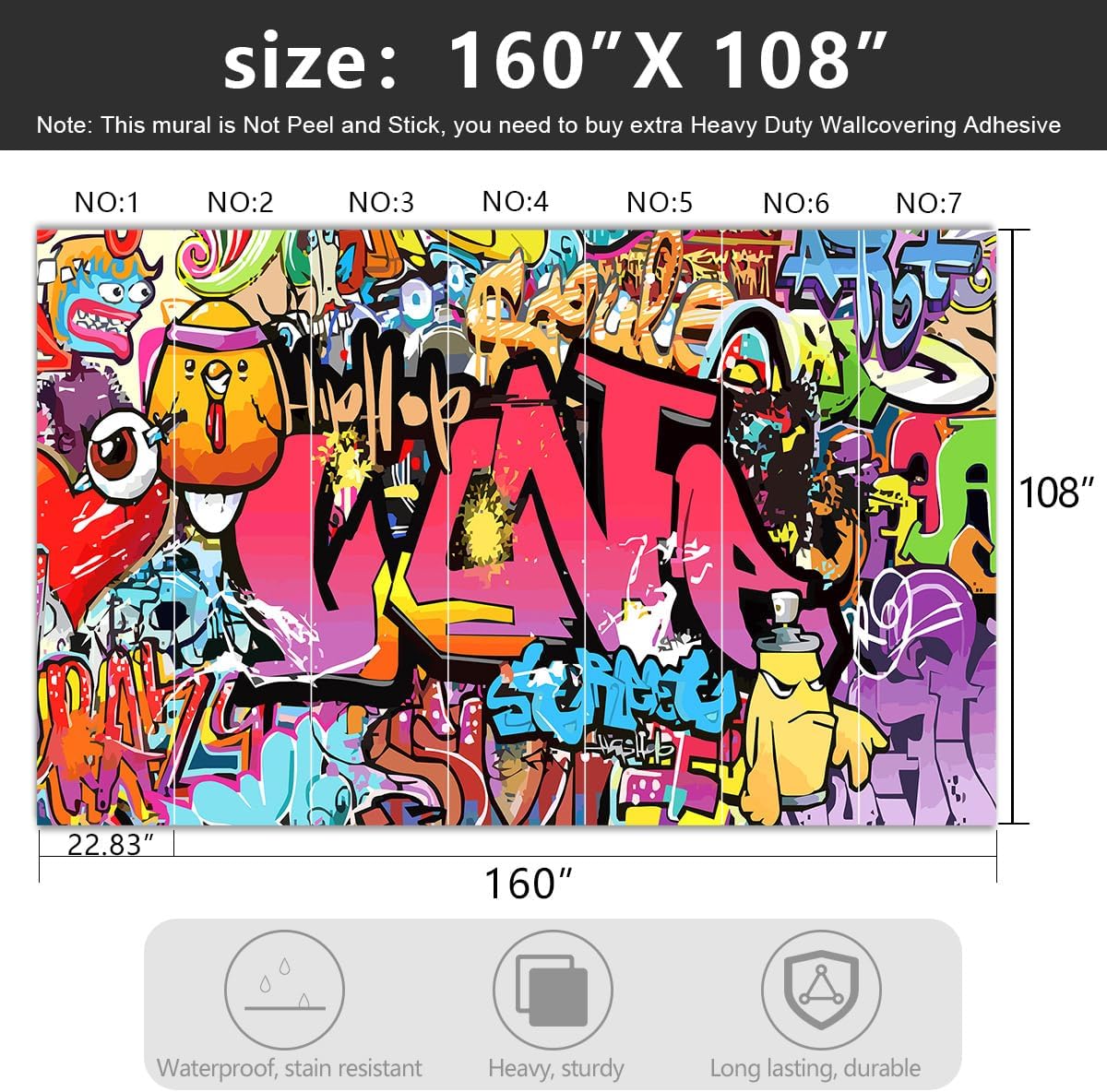 -Street Art Graffiti Wallpaper Fabric Wallpaper Living Room Bedroom Bathroom Boys Girls Children's Room Abstract Large Wall Mural- 160"x108"( not Peel and Stick)