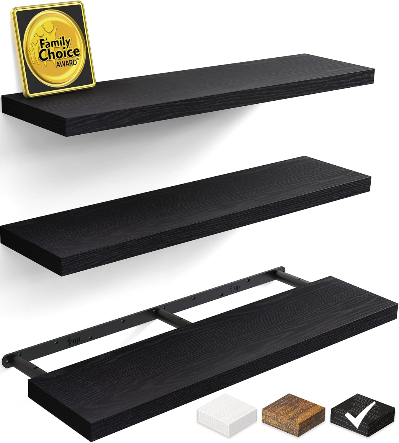 BAYKA Floating Shelves for Wall, 36 inches Long Wall Mounted Rustic Wood Shelves for Bathroom, Bedroom, Living Room, for Books/Storage/Decor with 30lbs Capacity(Black,Set of 3
