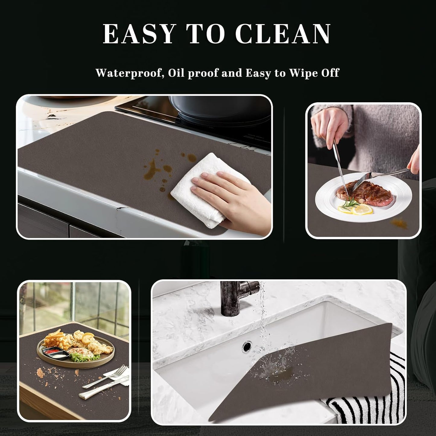 BLESWIN Faux Leather Placemats, Set of 6, 12×17 Inch -Double Side Texture Color Table Mats, Heat-Resistant, Waterproof and Oil-Resistant, Suitable for Dining Room, Kitchen, Party, Outdoor - Dark Brown