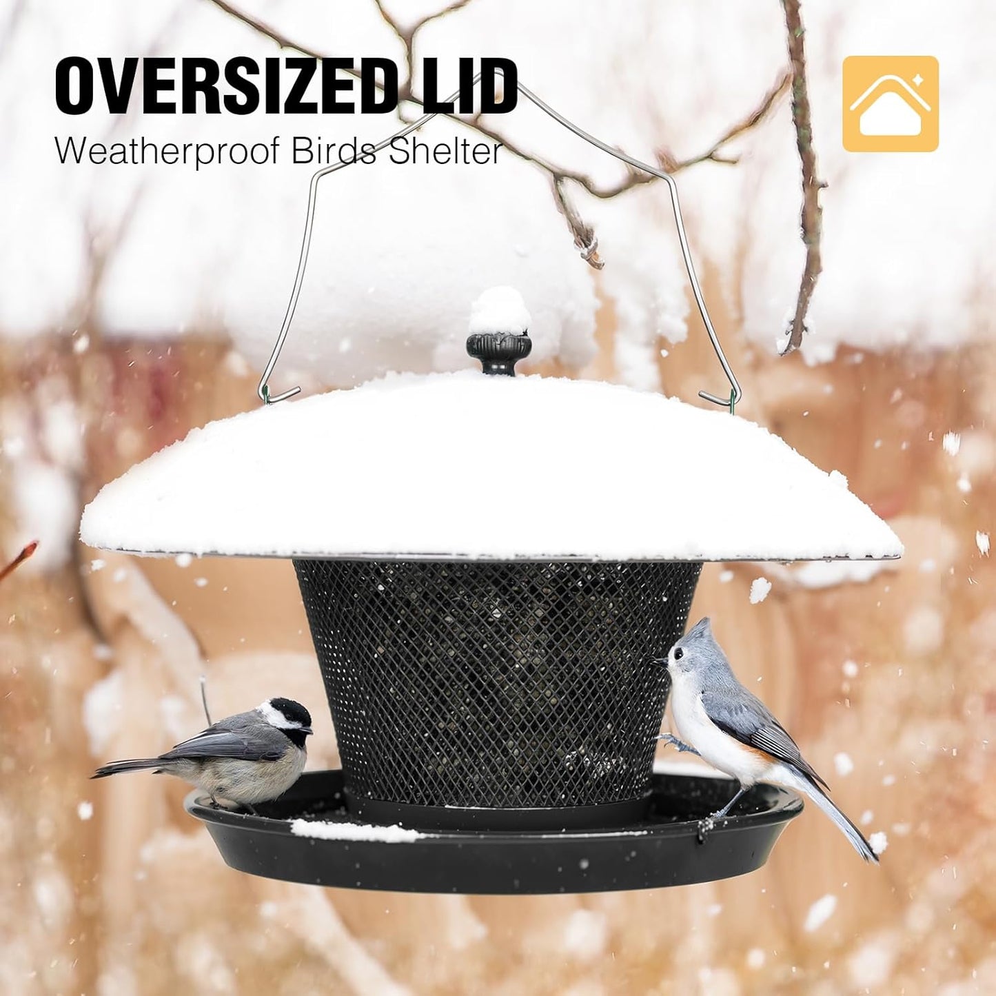 Veehoo Bird Feeders for Outdoors Hanging-Cardinal Bird Feeder with Weatherproof Dome, Wild Meta Finch Feeder for Outside 2.5 lbs Sunflower Seed Capacity, Black