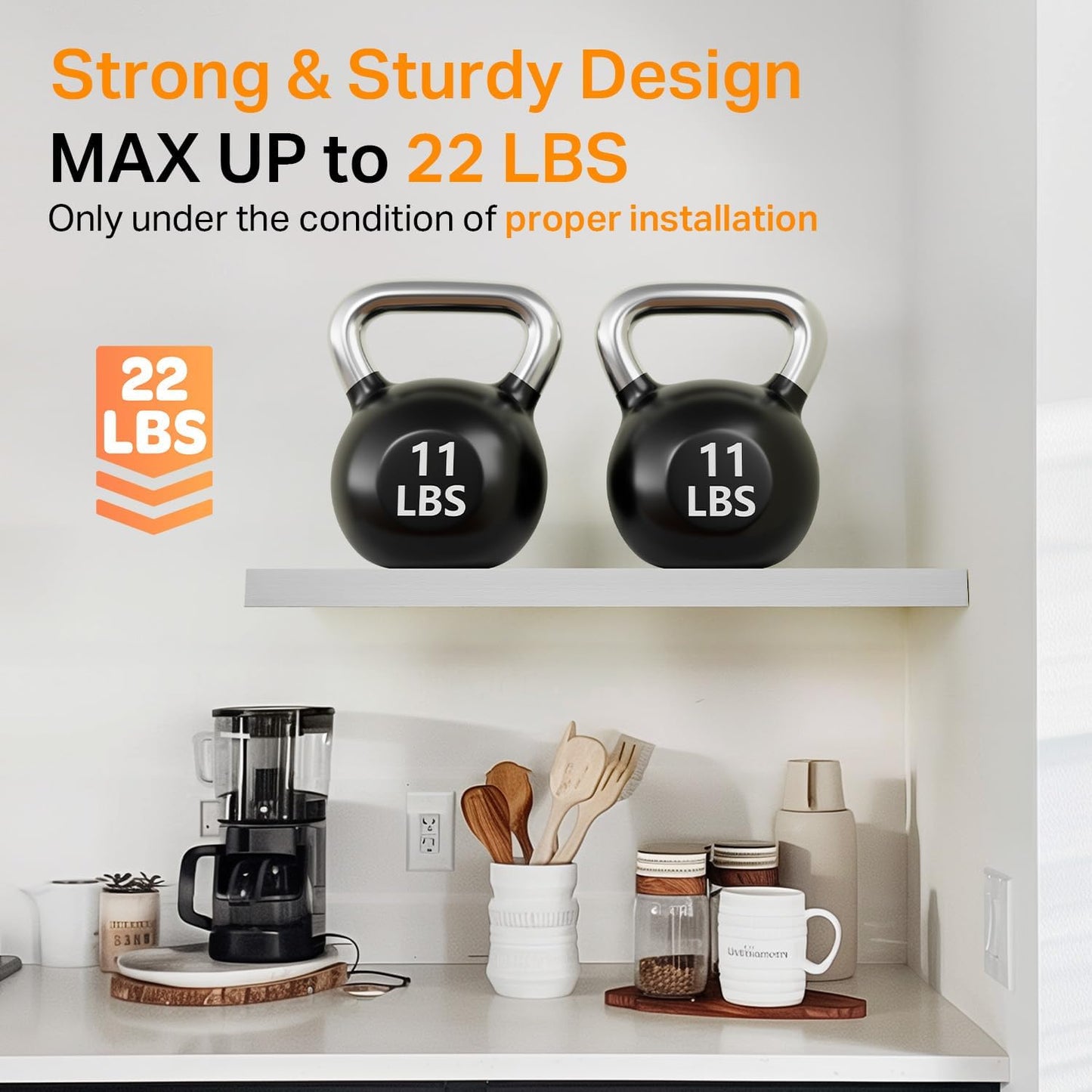 BAYKA Floating Shelves for Wall – Rustic Wood Wall Shelves with Metal Brackets for Bathroom, Bedroom, Kitchen, or Living Room Decor – White, Set of 3, Sturdy Storage with 22lb Capacity