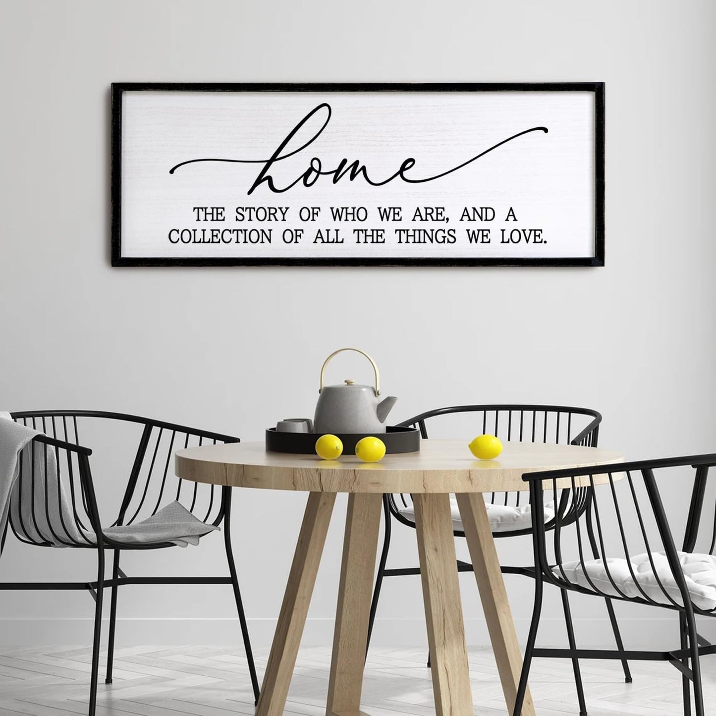 Home The Story of Who We Are Sign Farmhouse Family Wall Decor 32x12 Inch Plaque Wood Framed Art for Hanging (Black)