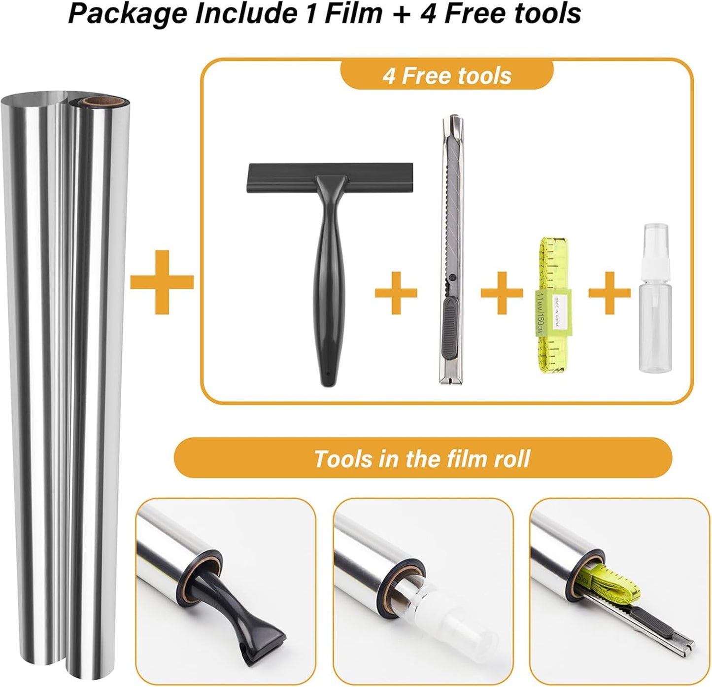 Kromapolis One Way Window Privacy Film Reflective Mirror Home Window Tint, Daytime Privacy Heat Control Anti UV Glass Tinting Static Cling (Silver, 35.4 x 78.7 inch)