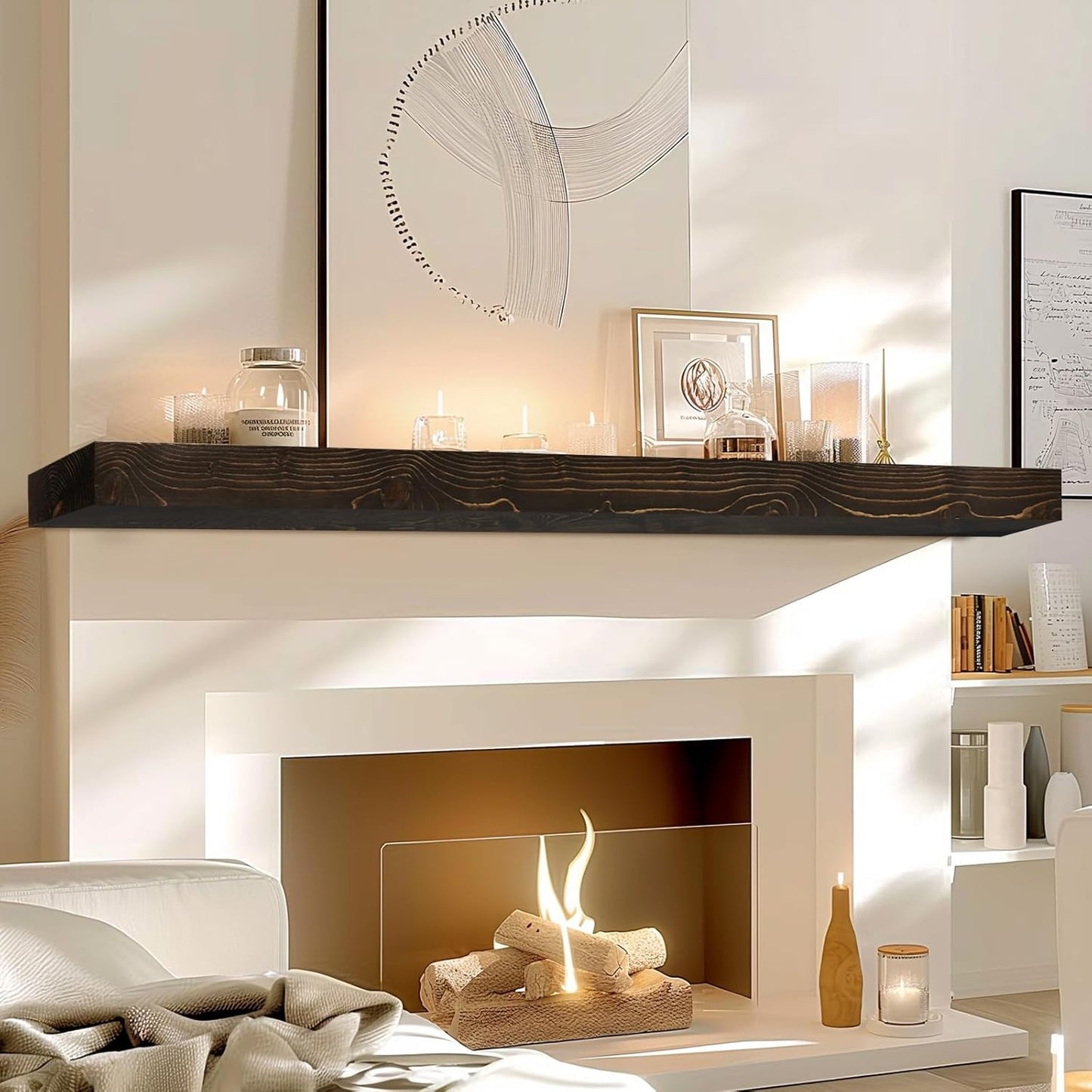 72x8x3 Fireplace Mantel - Solid Rustic Wood - Wall Mounted Floating Shelf with Invisible Heavy Duty Steel Bracket (Weathered Black)