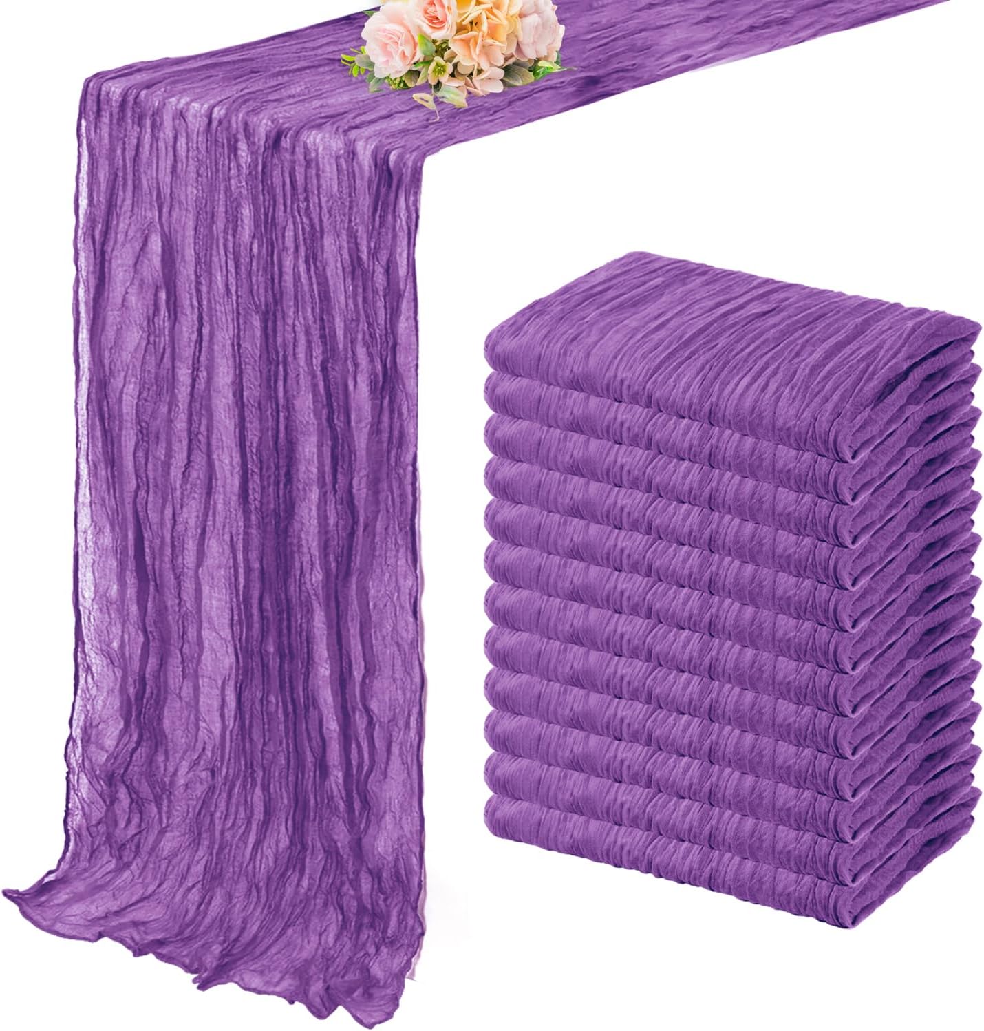 12 Pack Purple Cheesecloth Table Runner 10FT Boho Fabric Rustic Cheese Cloth Table Runner for Wedding Bridal Shower Baby Shower Gauze Sheer Birthday Party Table Decorations 20 x 120 Inch Long