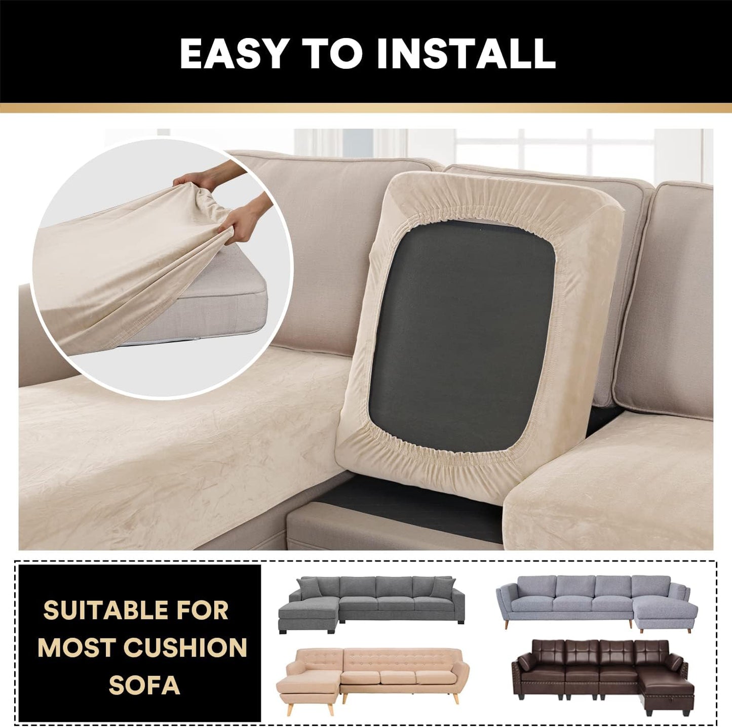 PrinceDeco Sectional Couch Covers 4 Pieces Couch Covers for Sofa Velvet Separate Couch Cover L Shape for Left/Right Chaise(3 Seater + 1 Chaise,Ivory)