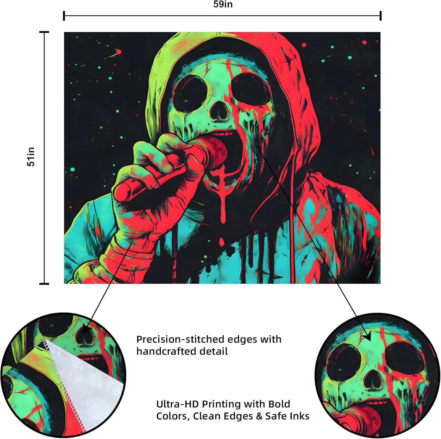 Halloween Tapestry, Blacklight Tapestry for Halloween Party Decor Hanging Tapestries Backdrop Wall Art Poster for Bedroom Dorm 59x51in