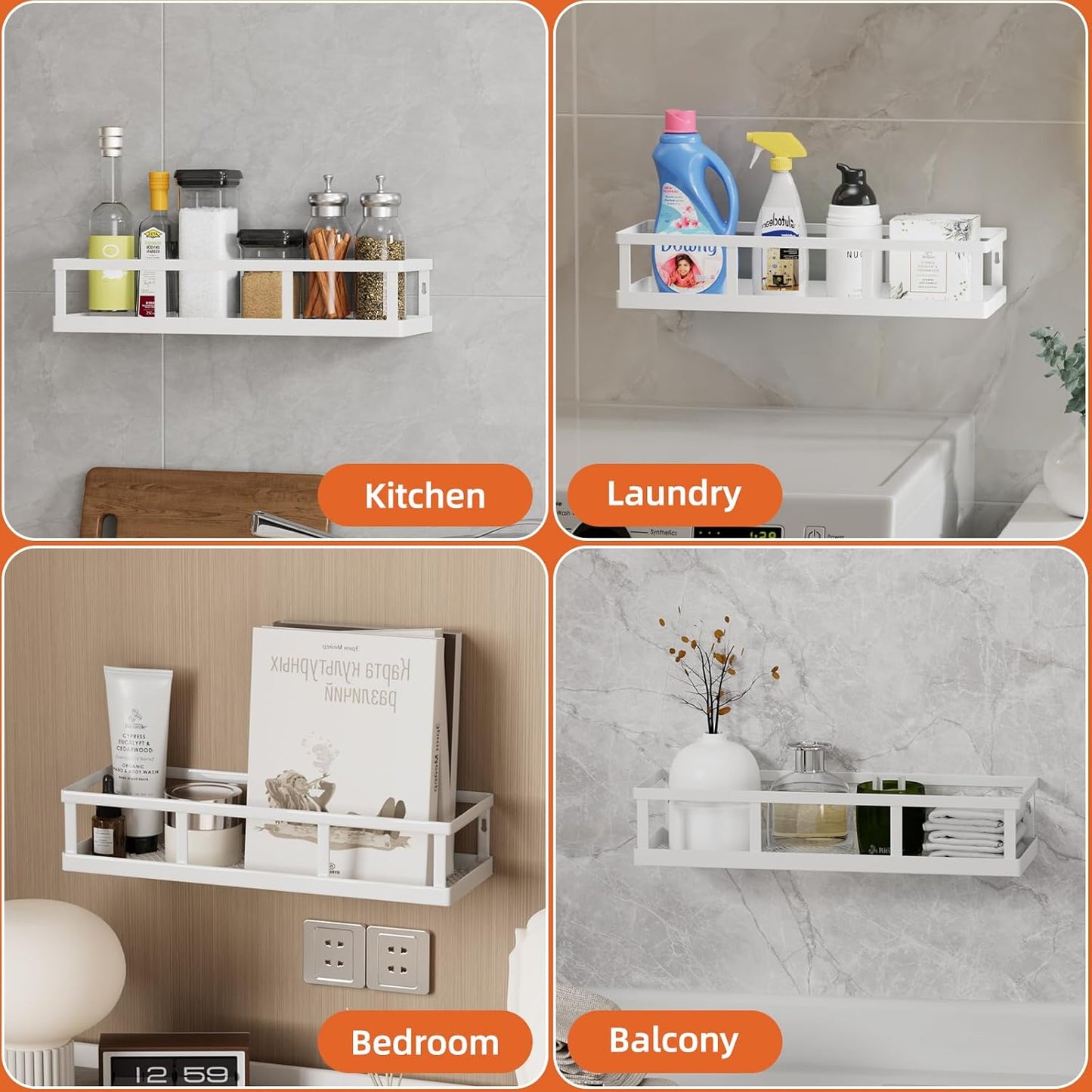 Spice Rack Wall Mounted, 4 Pack Pantry Door Organizer & Hanging Storage Baskets Organizer Wall Mount, Large Capacity Metal Spice Shelf for Kitchen Cabinet, Bathroom, Shower, Home Decor