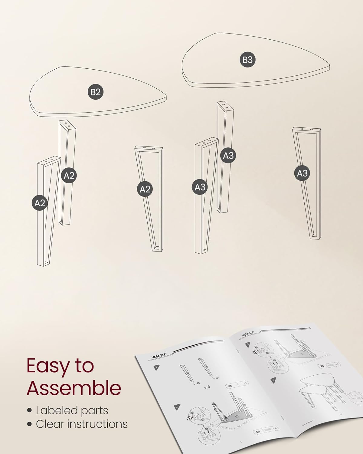 VASAGLE Nesting Coffee Tables, End Tables Set of 2 for Living Room Bedroom, Industrial Small Stacking Side Tables with Metal Frame for Couch, Charcoal Gray and Black ULET013B56