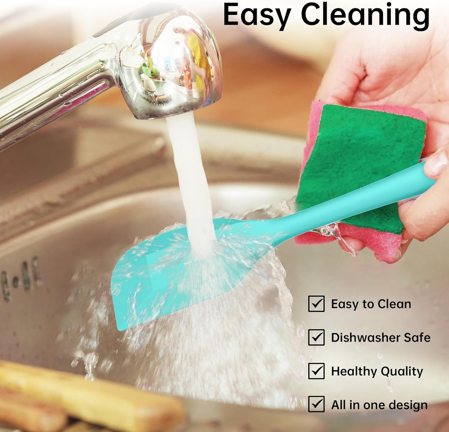 Barsone 5-Piece Silicone Spatula Set( Heat Resistant 446°F Food Grade BPA Free, Nonstick Cookware Safe Dishwasher Safe Kitchen Tools for Baking, Cooking, Stirring, Blue)