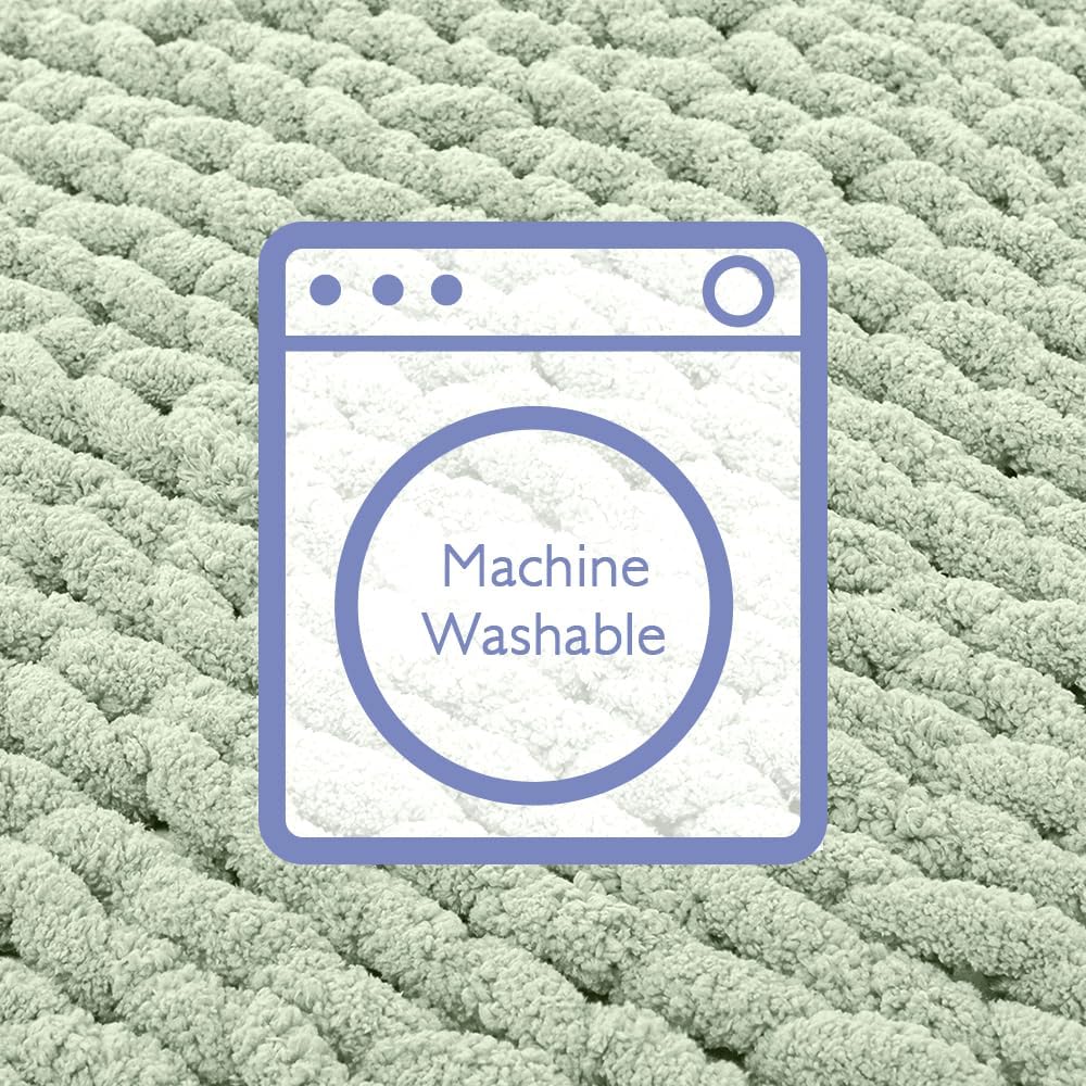 Bigacogo Chunky Knit Throw Blanket for Couch, 51x63 inches, 100% Hand Knitted with Thick Jumbo Chenille Yarn, Cozy Soft Large Rope Knot Cable Crochet Blankets for Sofa Bed Living Room, Sage Green