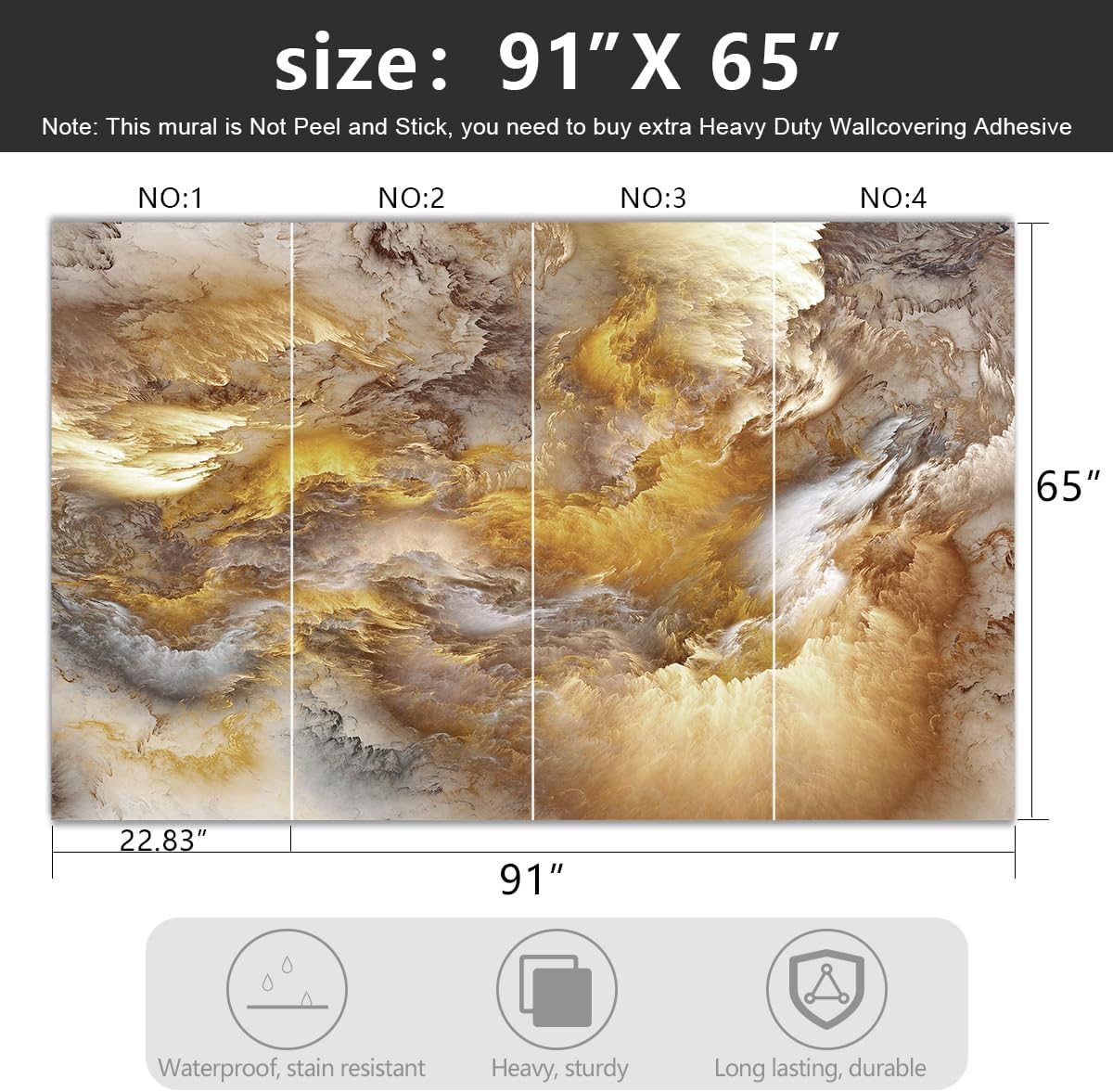 -Golden Clouds Ceiling Fabric Wallpaper Living Room Bedroom Bathroom Modern Boys Girls Kids Room Abstract Large Mural- 91"x65"( not Peel and Stick)