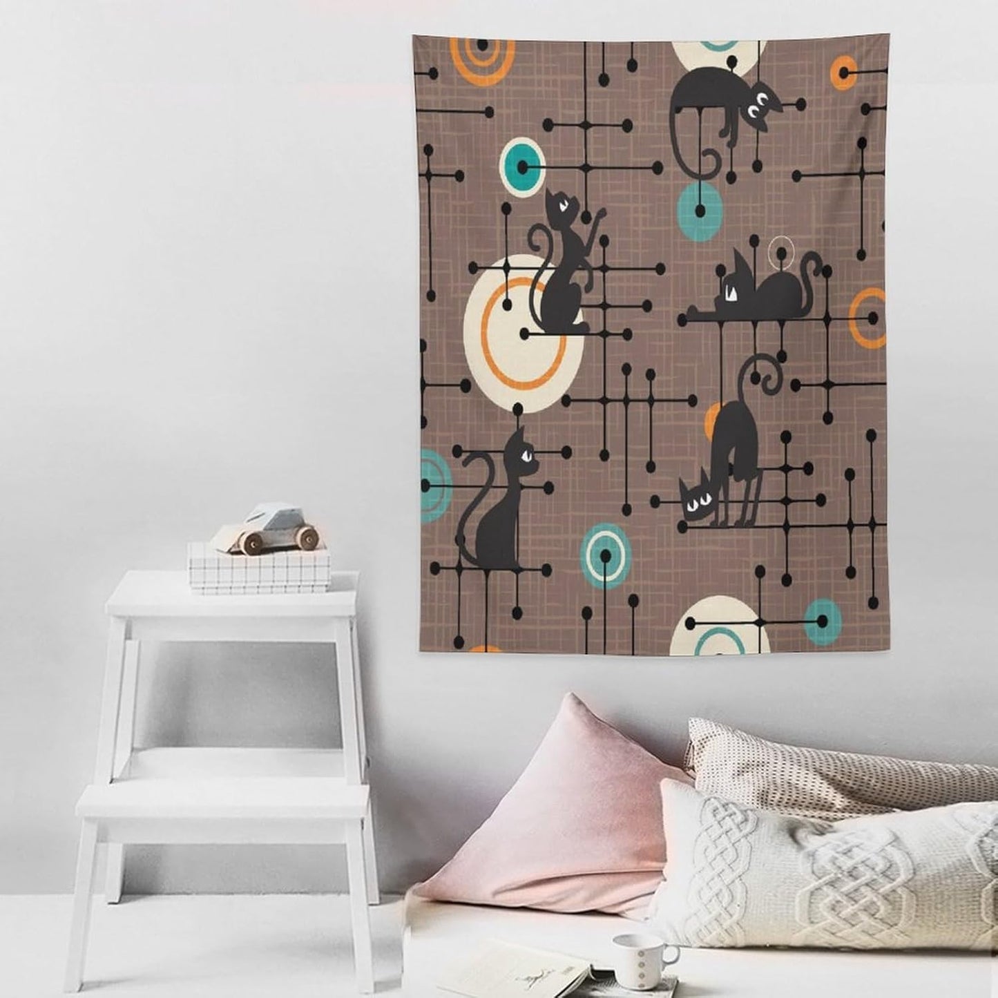 ICMOLYYENLO Boho Medieval Cat Tapestry, Abstract Atomic Starburst Geometric Aesthetic Art Wall Hanging For Bedroom Living Room Dormitory 30x40 Inches