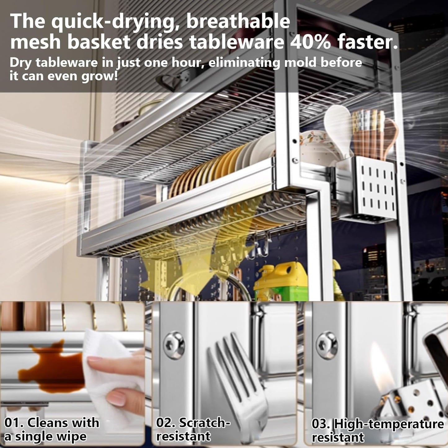 Kitchen Sink Rack Sink Above The Dish Drain Dish Washing Rack Stainless Steel Multifunctional Dish Storage Rack,Over The Sink Drying Rack for Dishes(2,95cm/37.4in)