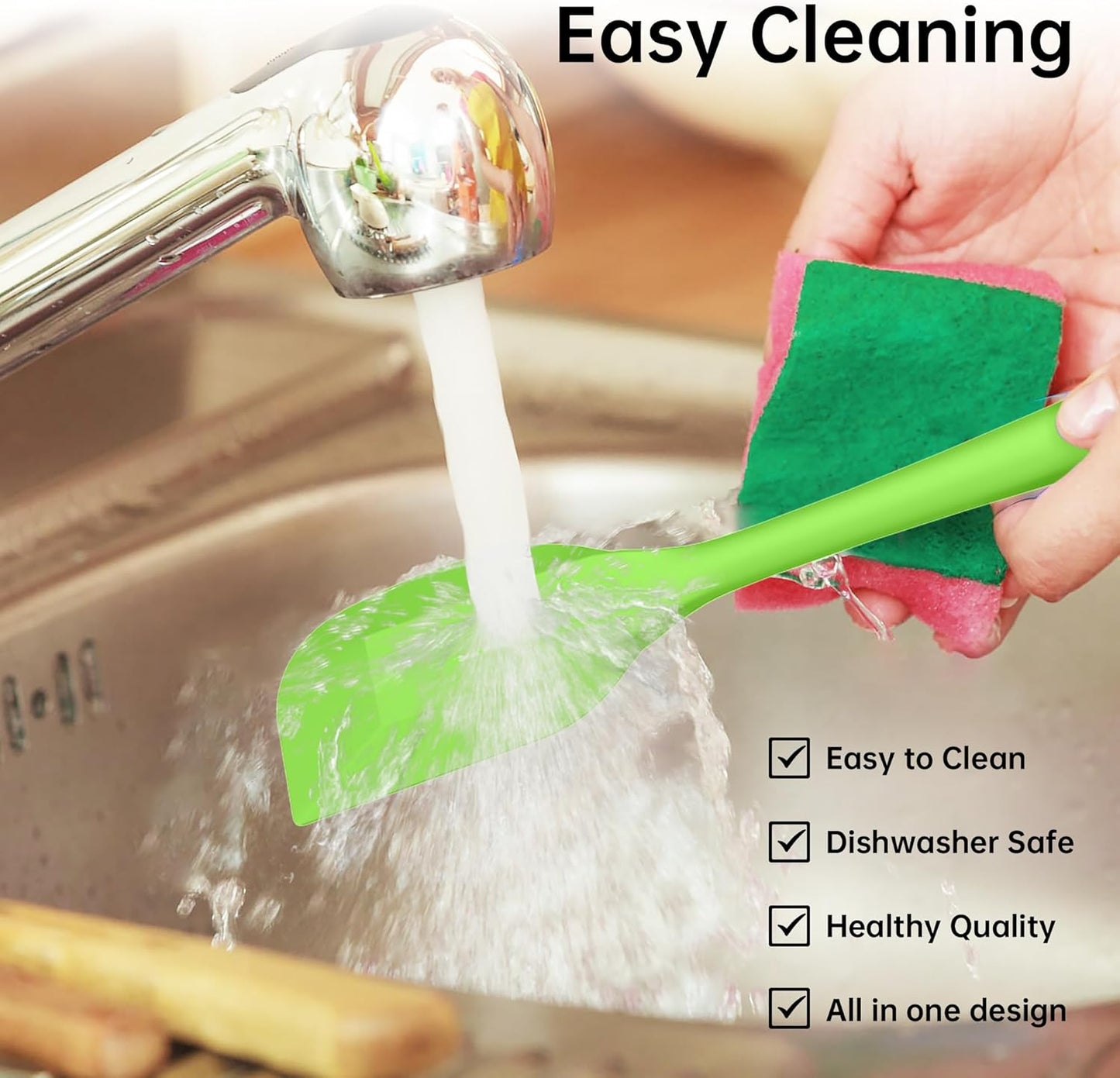 Barsone 5-Piece Silicone Spatula Set( Heat Resistant 446°F Food Grade BPA Free, Nonstick Cookware Safe Dishwasher Safe Kitchen Tools for Baking, Cooking, Stirring, Green)