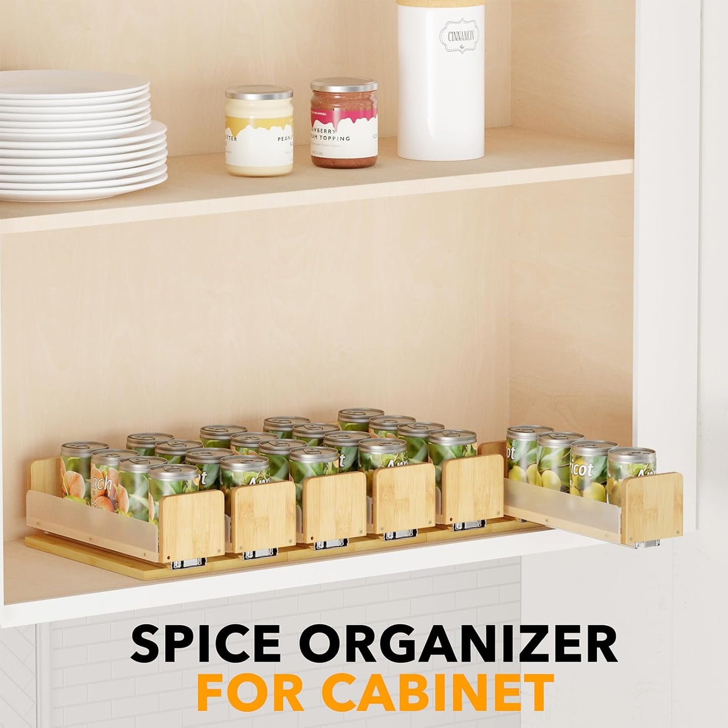 SpaceAid Bamboo Pull Out Spice Rack Organizer for Cabinet, Heavy Duty Slide Out Seasoning Kitchen Pantry Sliding Vertical Organization, 7.3" Wide, 2 Drawers(3" Wide), 1-Tier, Natural