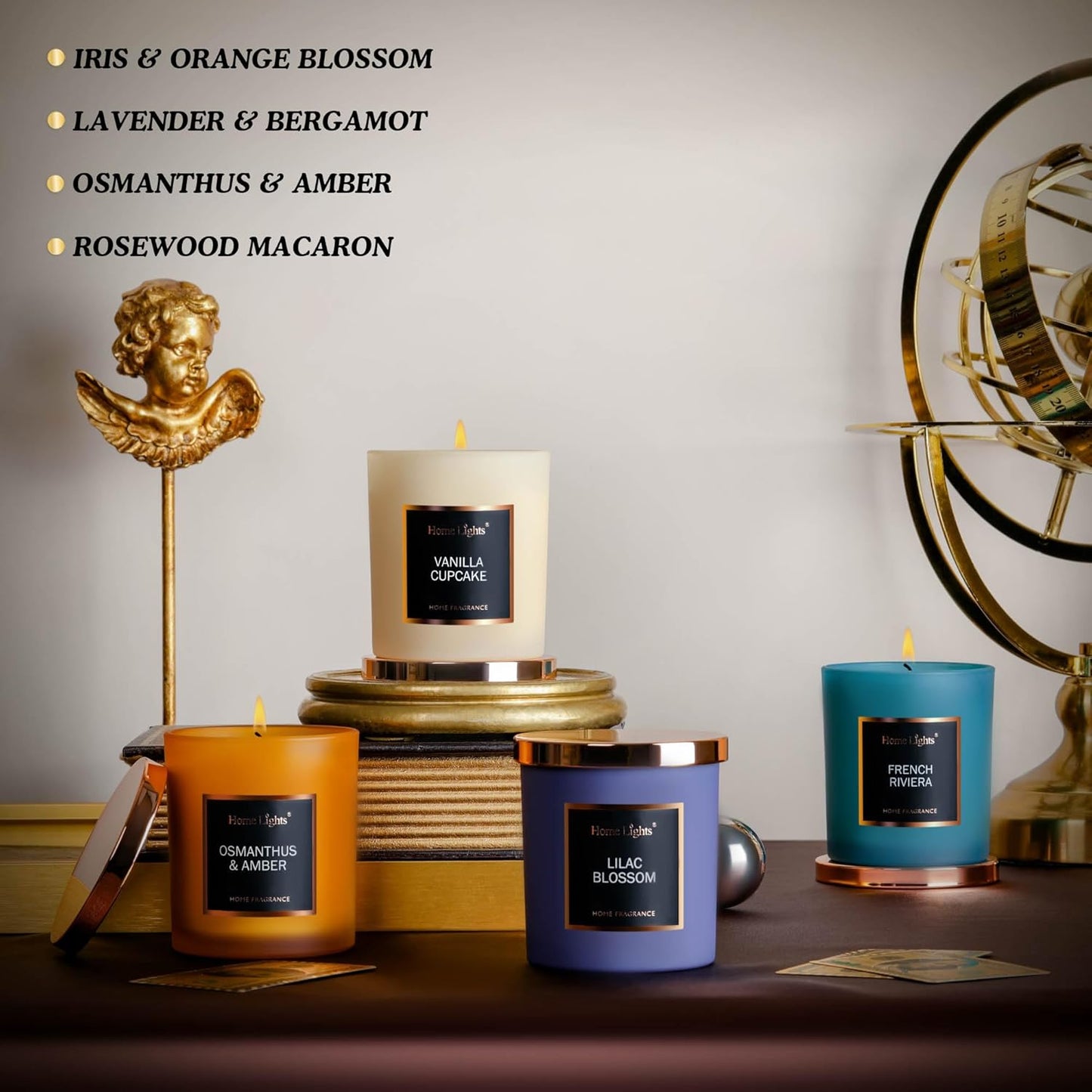 HomeLights Scented Candle Gift Set, Natural Soy Wax Candles, 4 Pack Long Lasting Up 140 Hours, Aromatherapy Candles for Women Men Birthday Thanksgiving Christmas