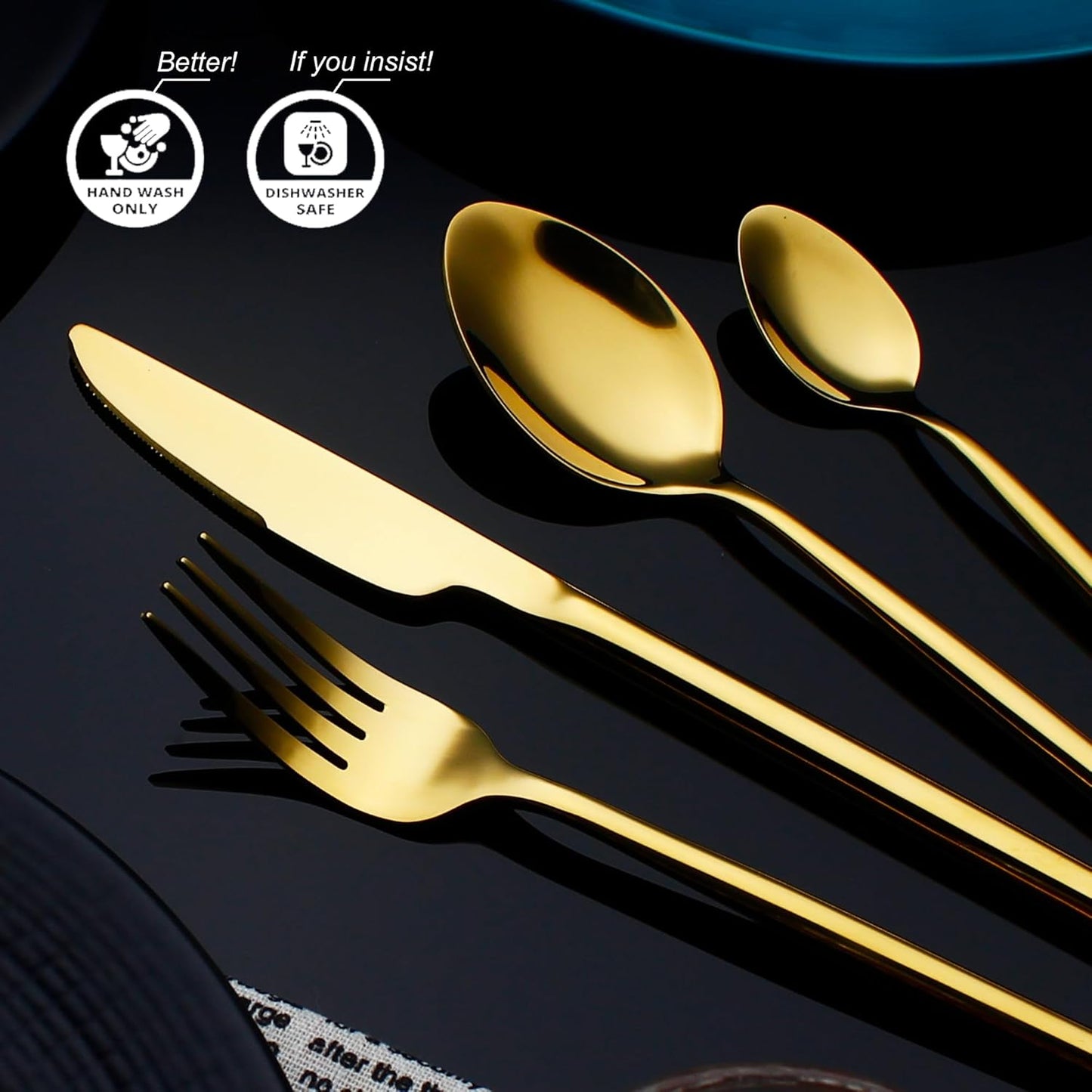 24 Piece Silverware Set For 6 Gold Heavy duty 18/10 Stainless Steel Flatware Set Modern Design Knife/Fork/Spoon Mirror Polished Dishwasher Safe Cutlery Set with Gifts