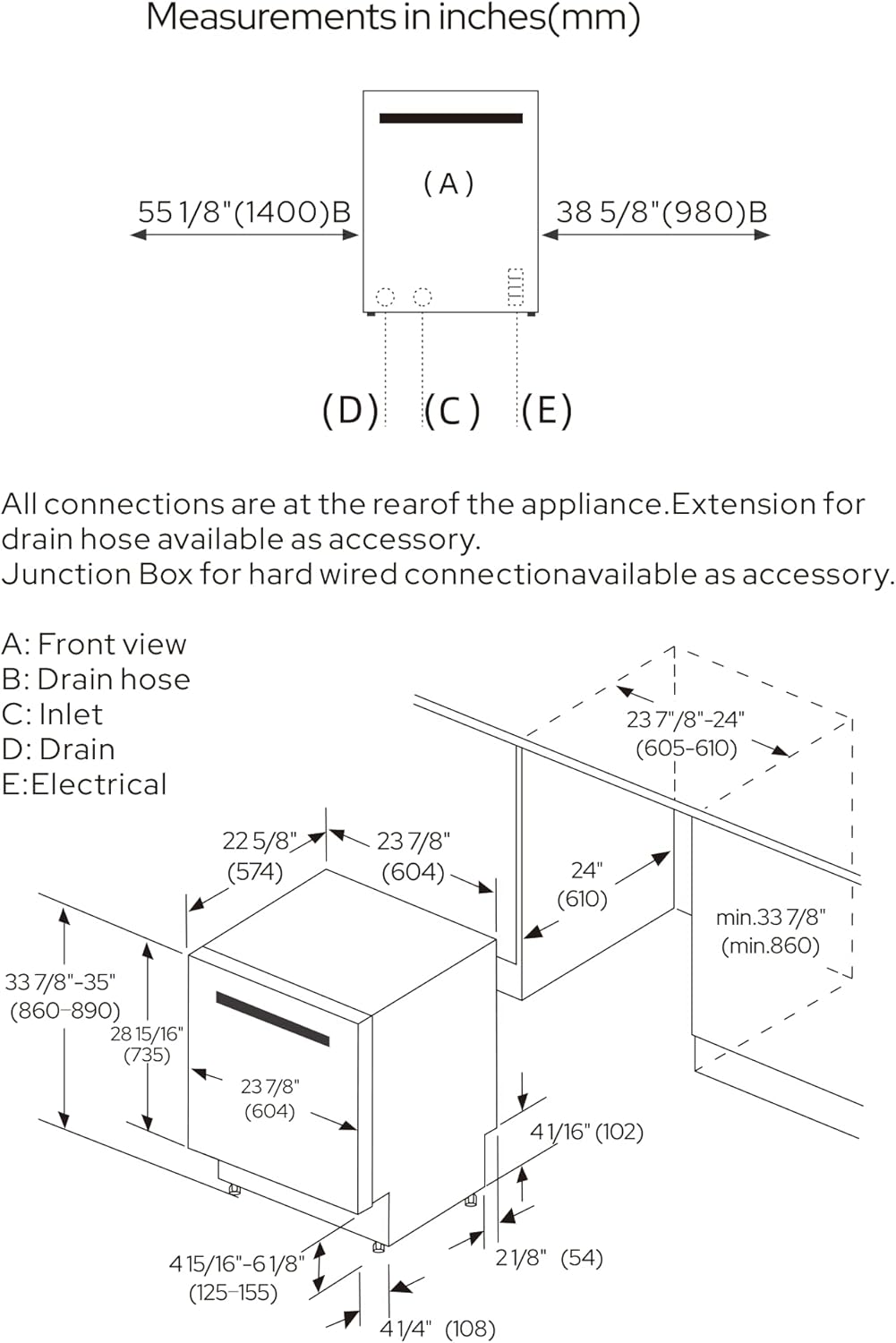 Empava 24 Inch Built-in Dishwasher, Stainless Steel Tub, 15 Place Settings 8 Wash Cycles, 3 Racks, Dual-Dry System, Top Control, 45 dB Ultra Quiet, Energy Star & UL Certified