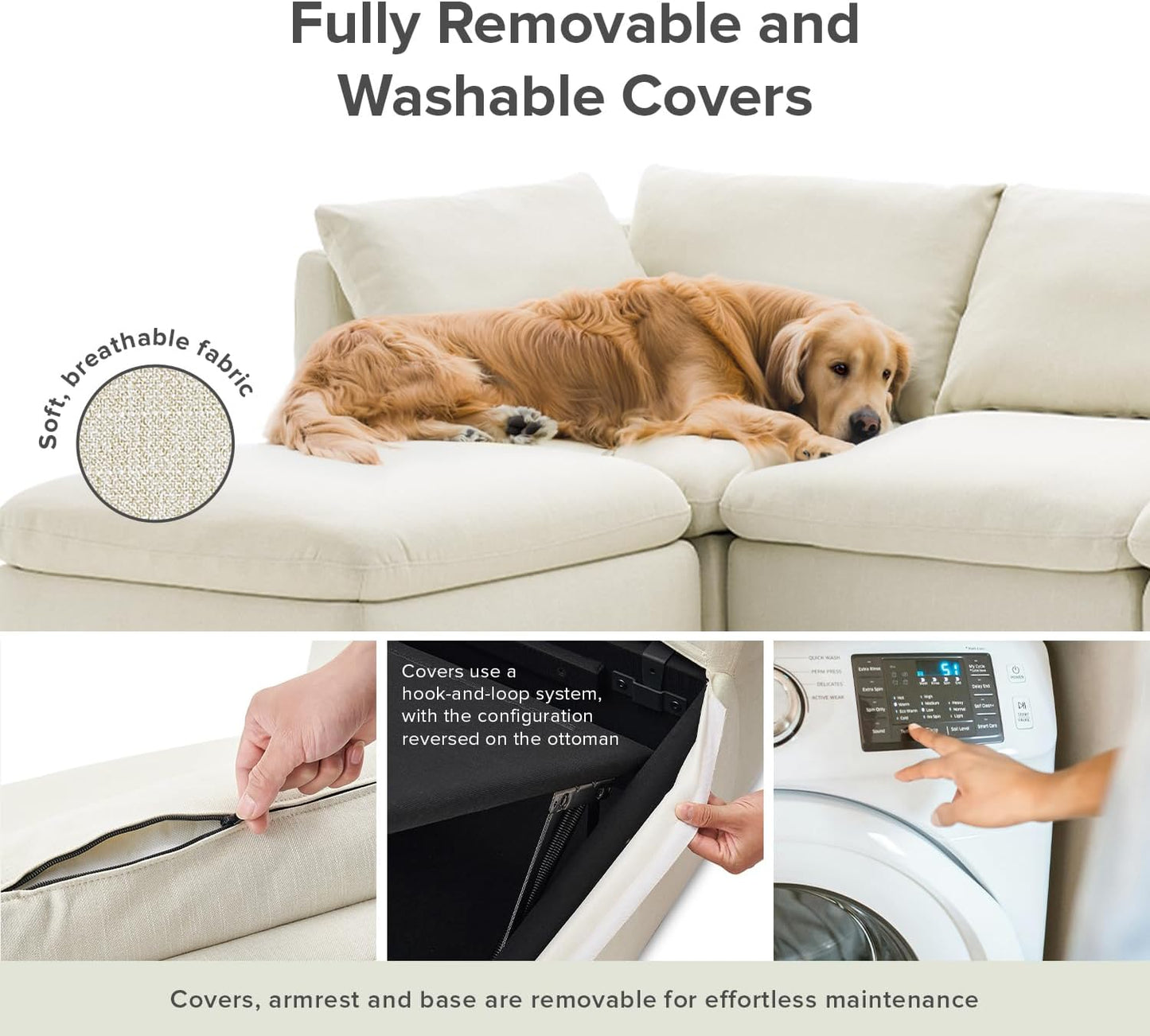 mopio Oversized Modular Sectional Sofa with Fully Removable Covers and Storage, Convertible U, L-Shaped and Sleeper Sectional, Modern Couches with Ottoman Chaise (Oat Fabric, 4 Seats, L)