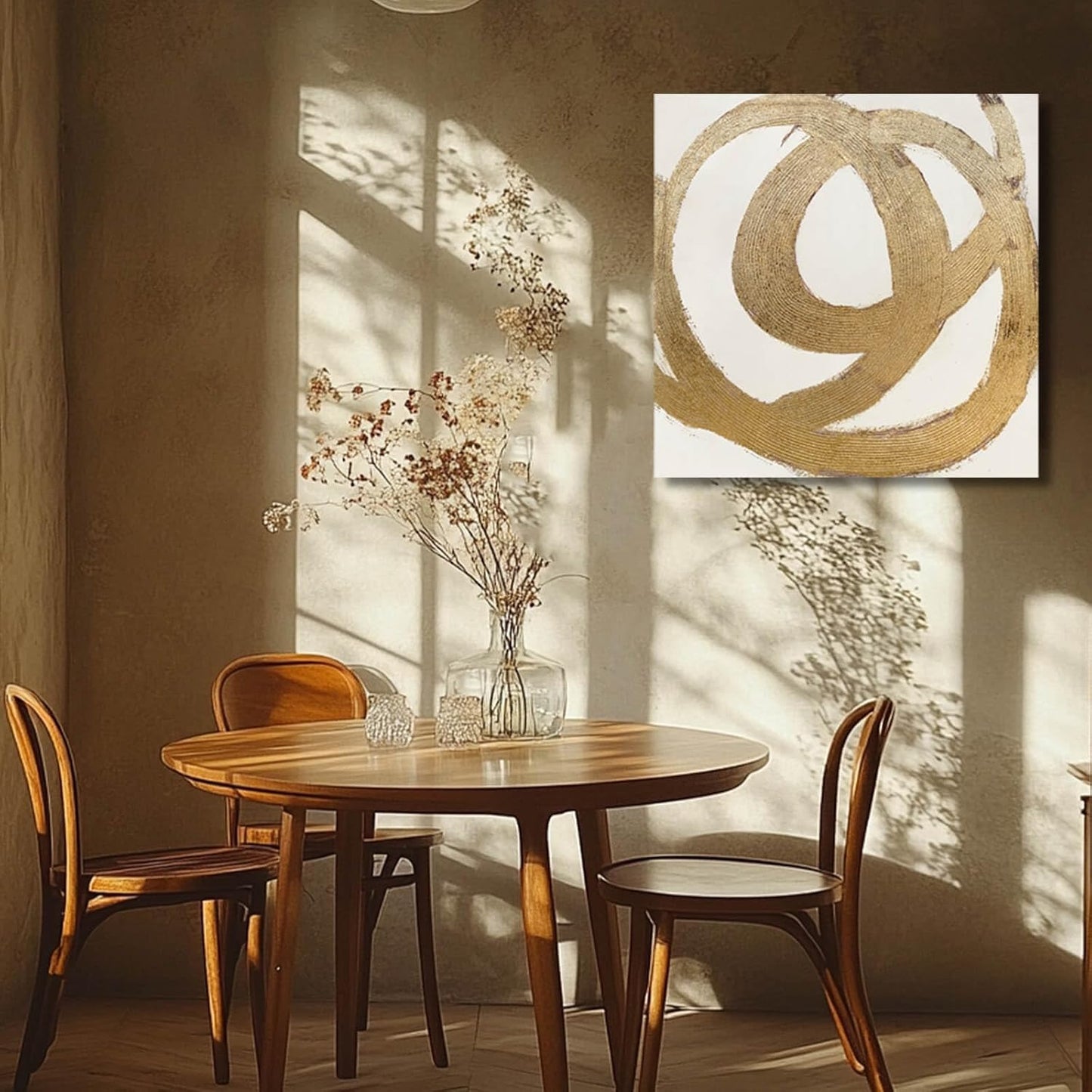 CHUDANHAO Contemporary Neutral Artwork Line Wall Hangings Decor Gold Wall Paintings 28"x28" Decoration for Bedroom Wall Office Decor