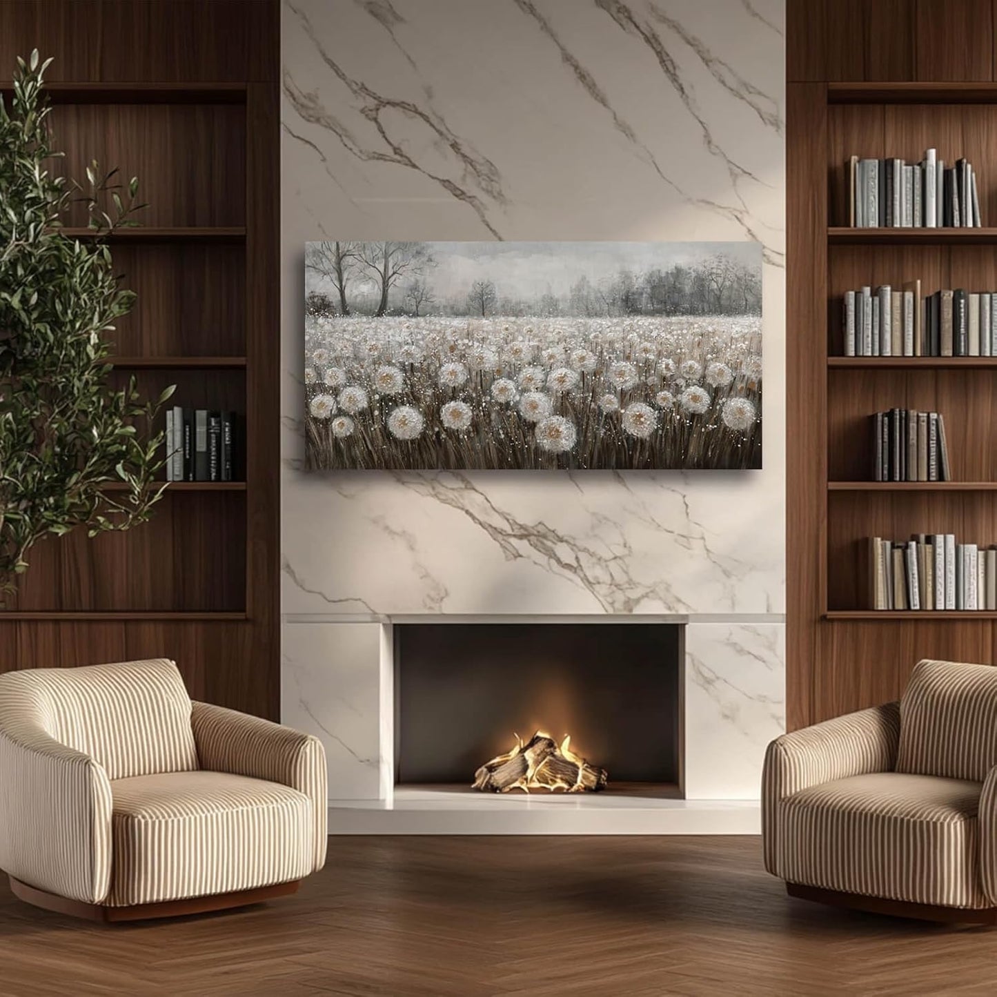 Dandelion Wall Art White Flowers Pictures Cuadros Decorativos Para Dormitorio Canvas Wall Decor Floral Room Decor for Bedroom Girls Room 24"x48"