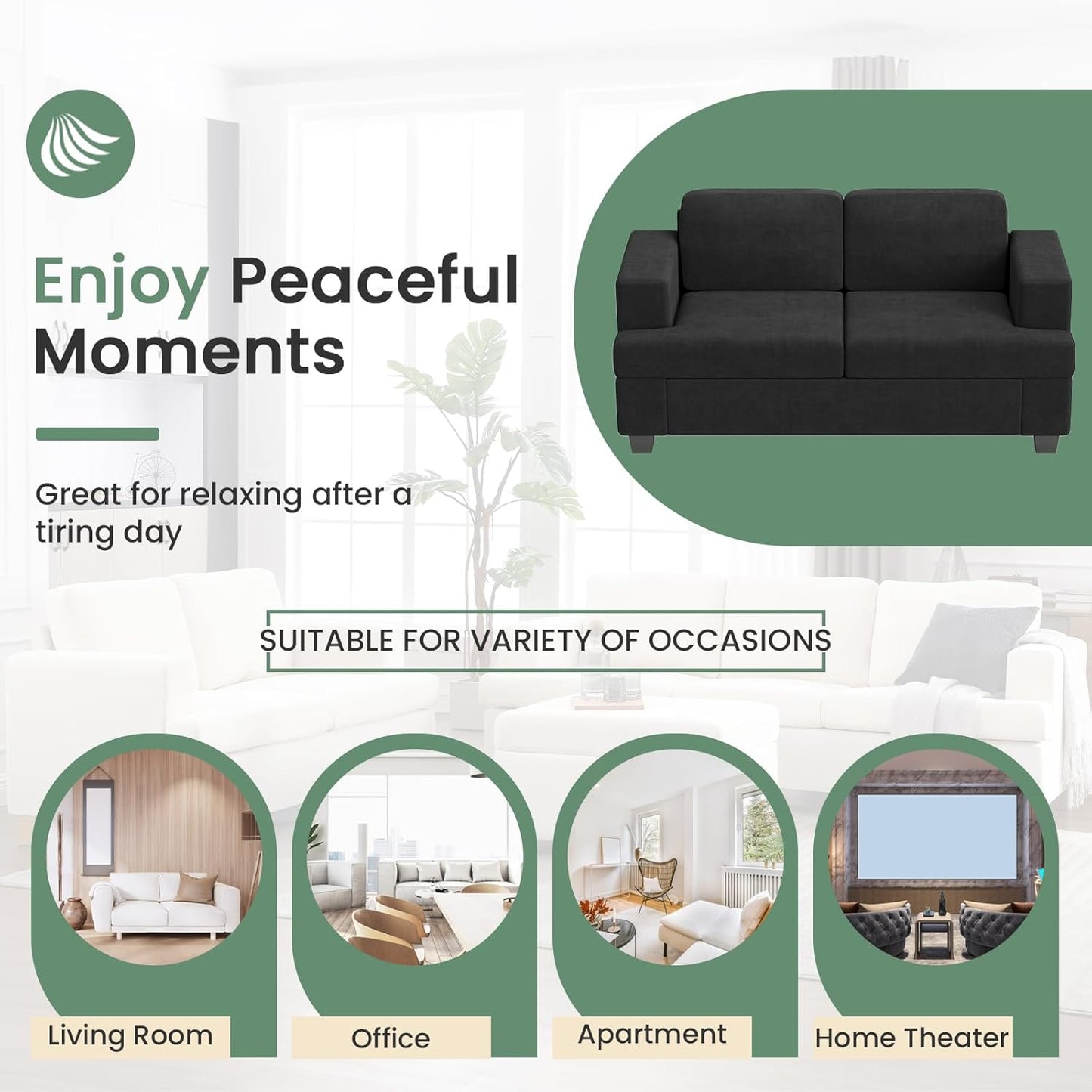 Sofa, 3 Piece Set Comfy Sofa, Loveseat & 2 3-Seater Couch with Deep Seats for Living Room, Modern Sleeper Couch, Dark Grey Chenille