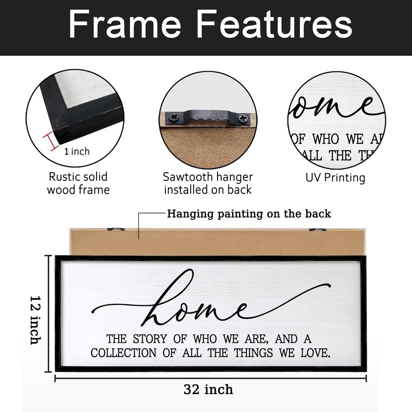 Home The Story of Who We Are Sign Farmhouse Family Wall Decor 32x12 Inch Plaque Wood Framed Art for Hanging (Black)