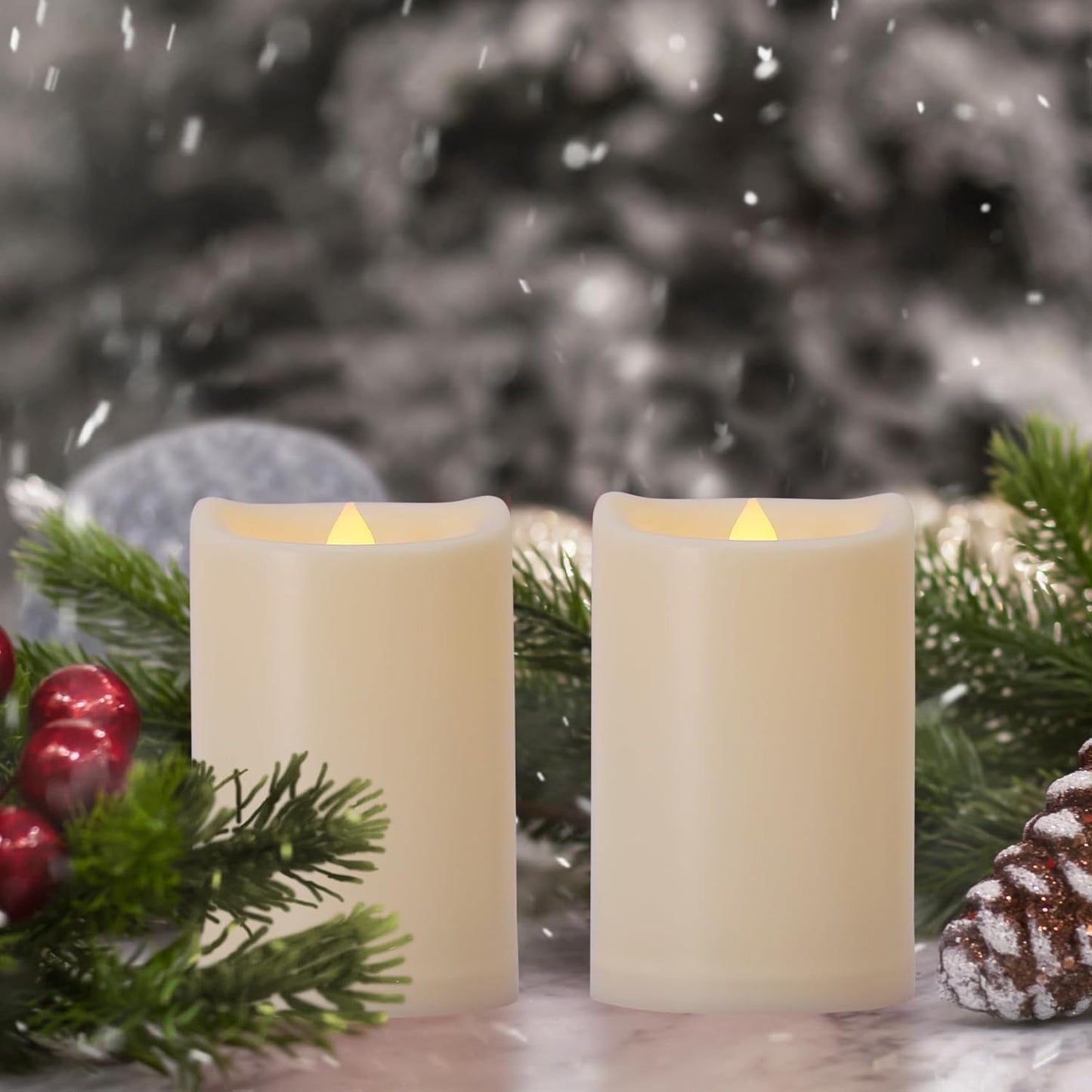 3" x 5" Flameless Candles Outdoor Battery Operated Candles with Remote and Timer, Waterproof Flameless Pillar Flickering LED Candles for Home Wedding Decor, Ivory Plastic, 1 Pack