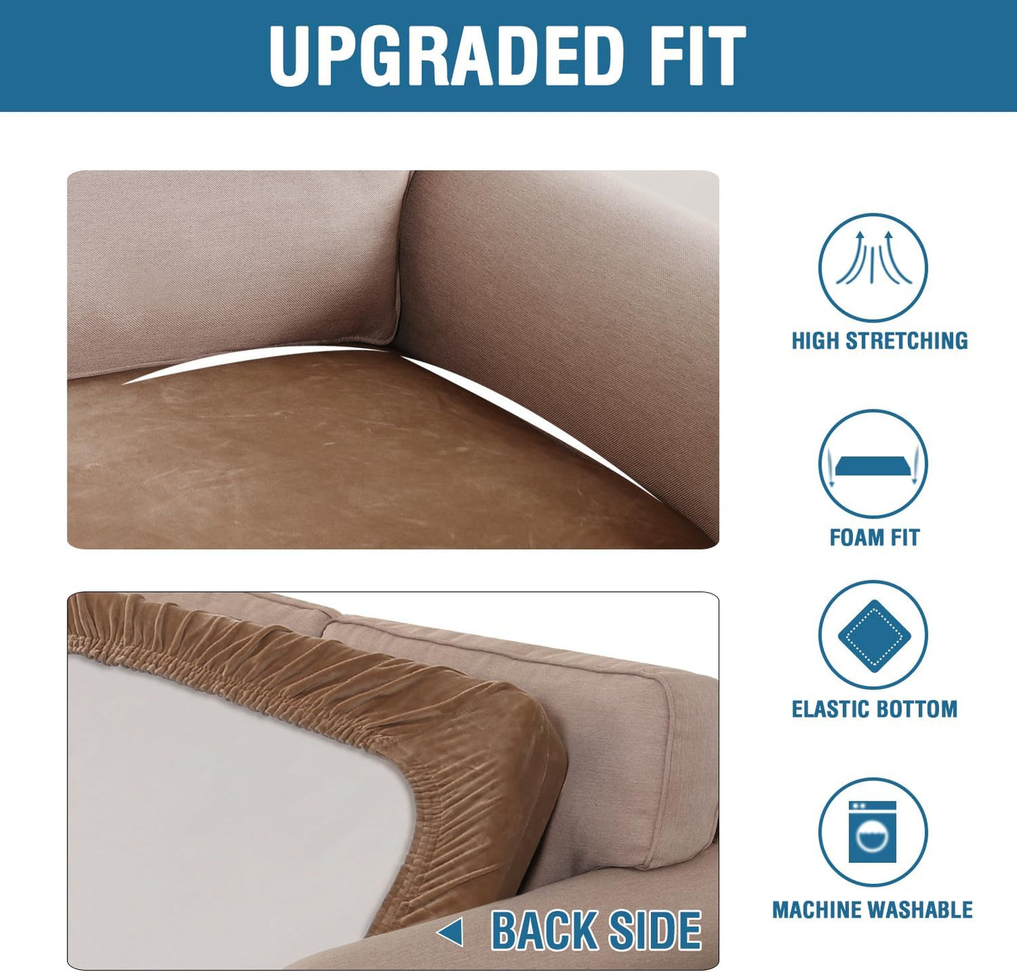 H.VERSAILTEX Velvet Stretch Individual Couch Cushion Cover Plush Cushion Slipcover for Loveseat Sofa Cushion Furniture Protector Seat Cushion Sofa Cover (1 Piece Sofa Cushion Cover, Camel)