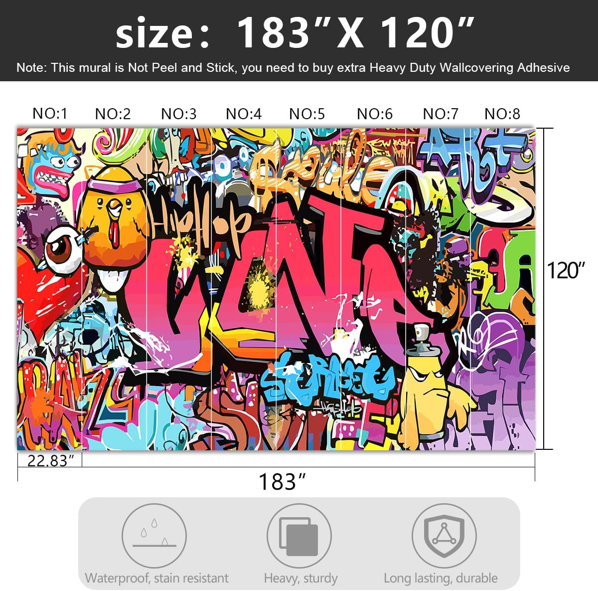 -Street Art Graffiti Wallpaper Fabric Wallpaper Living Room Bedroom Bathroom Boys Girls Children's Room Abstract Large Wall Mural- 183"x120"( not Peel and Stick)