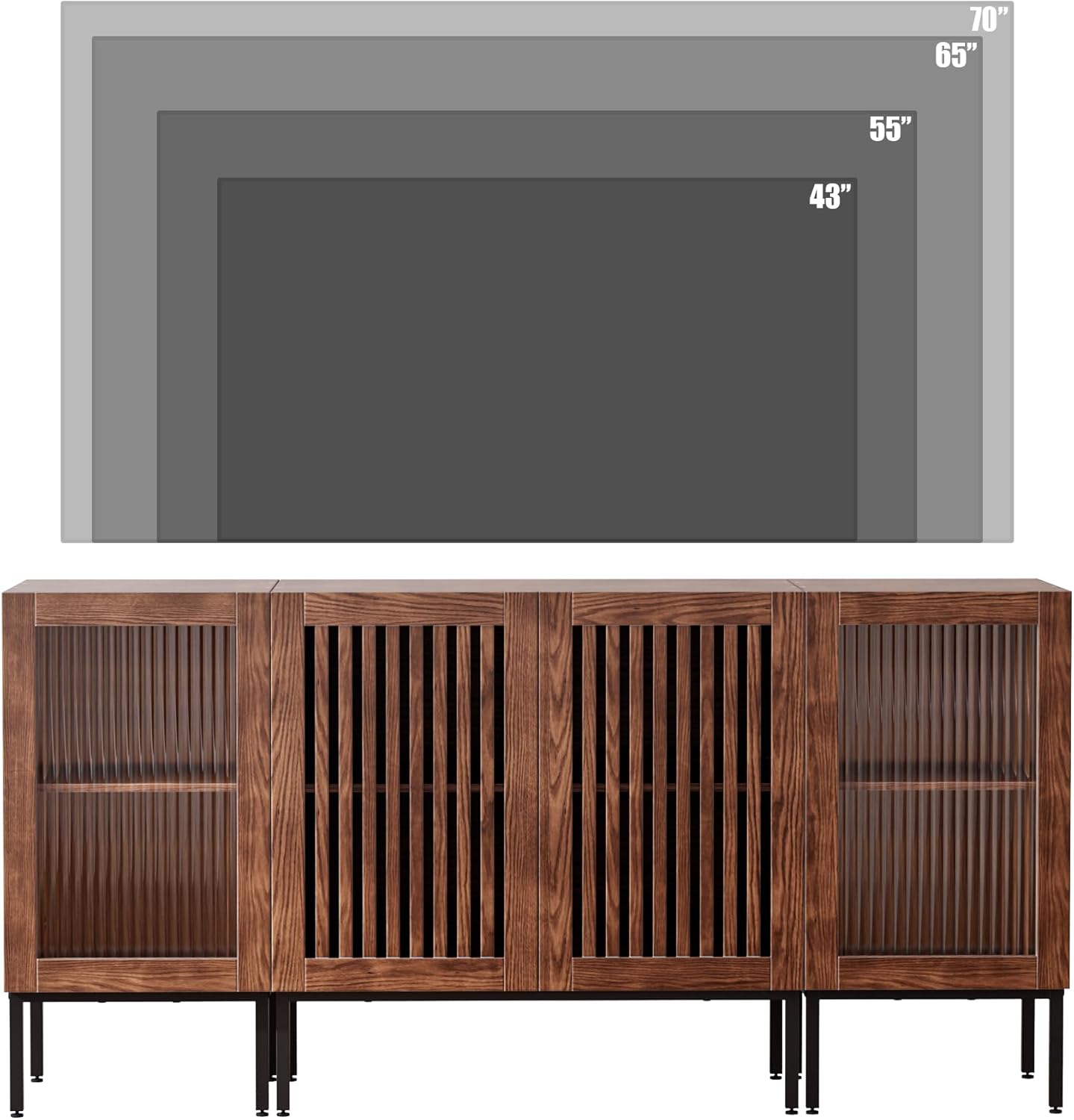Farmhouse TV Stand for TVs up to 70 Inch, Entertainment Center TV Console with Storage Cabinets and Glass Doors,Media Console for Living Room,Brown