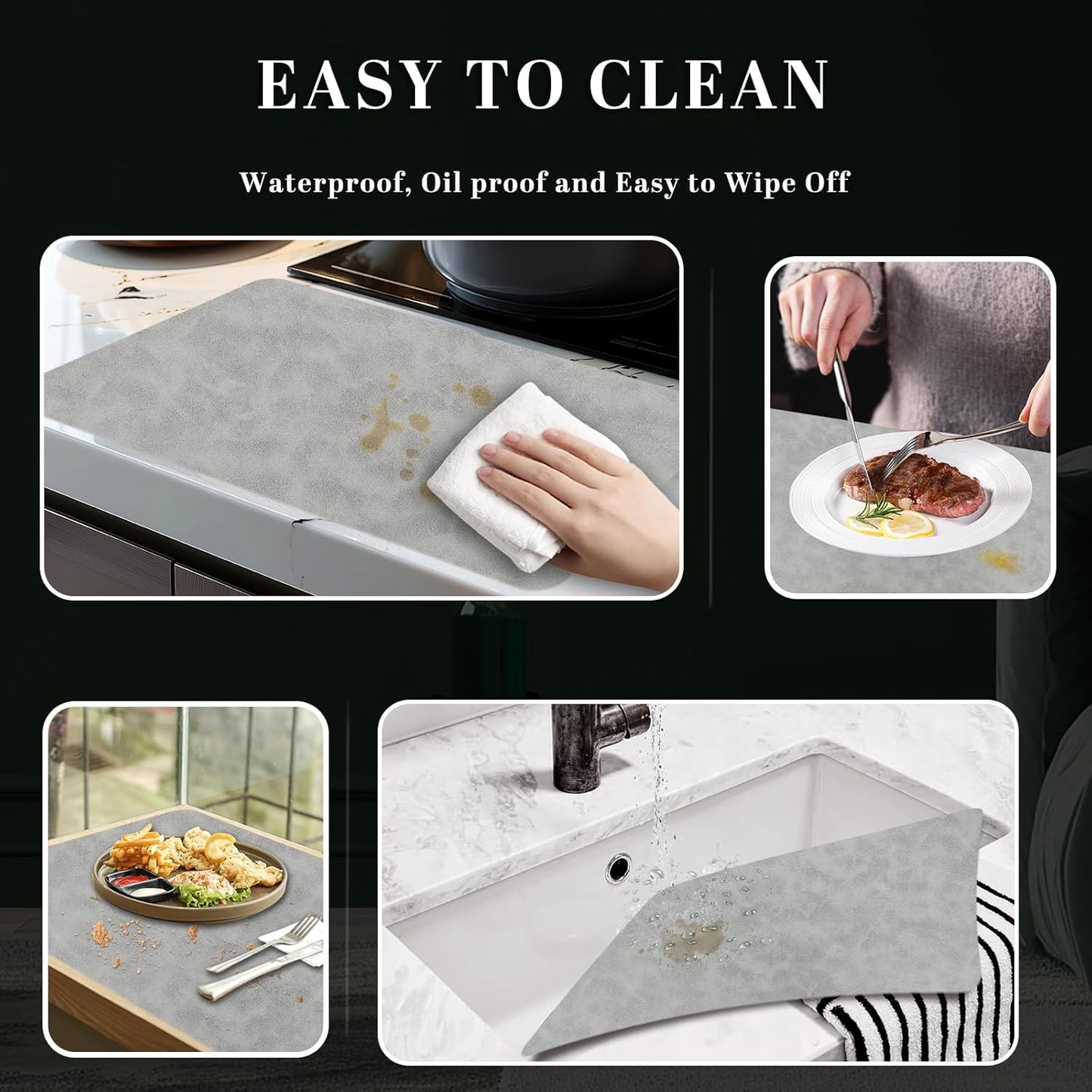 BLESWIN Faux Leather Placemats, PU Dining Table, Waterproof and Oil Resistant Easy to Clean, Heat Resistant Reversible Use Table Mats for Kitchen, Dining Table, Outdoor – 12 × 17 Inch, Light Grey&Blue