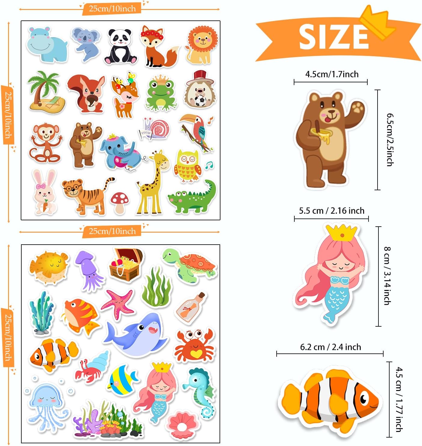 Window Clings Stickers for Kids Window Gel Clings Decals Thick Gel Clings Toddlers and Adults Classroom Home Nursery Airplane Birthday Party Supplies (Jungle Animals + Sea Animals)