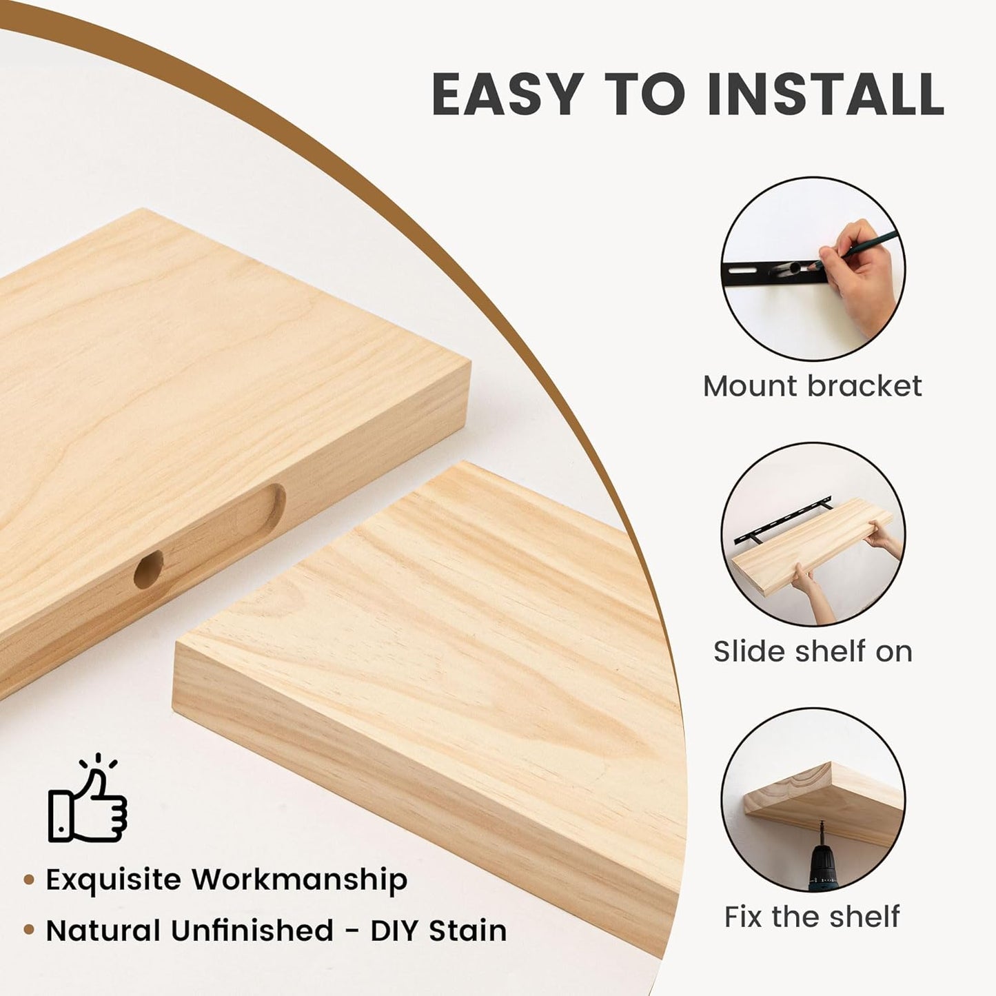 Fun Memories Farmhouse Floating Shelves - 8 Inch Deep Rustic Wood Wall Shelf - Premium Solid Pine Wood Storage Shelf for Kitchen Living Room Bedroom - 24" W x 8" D - Set of 2 - No Stain - Unfinished