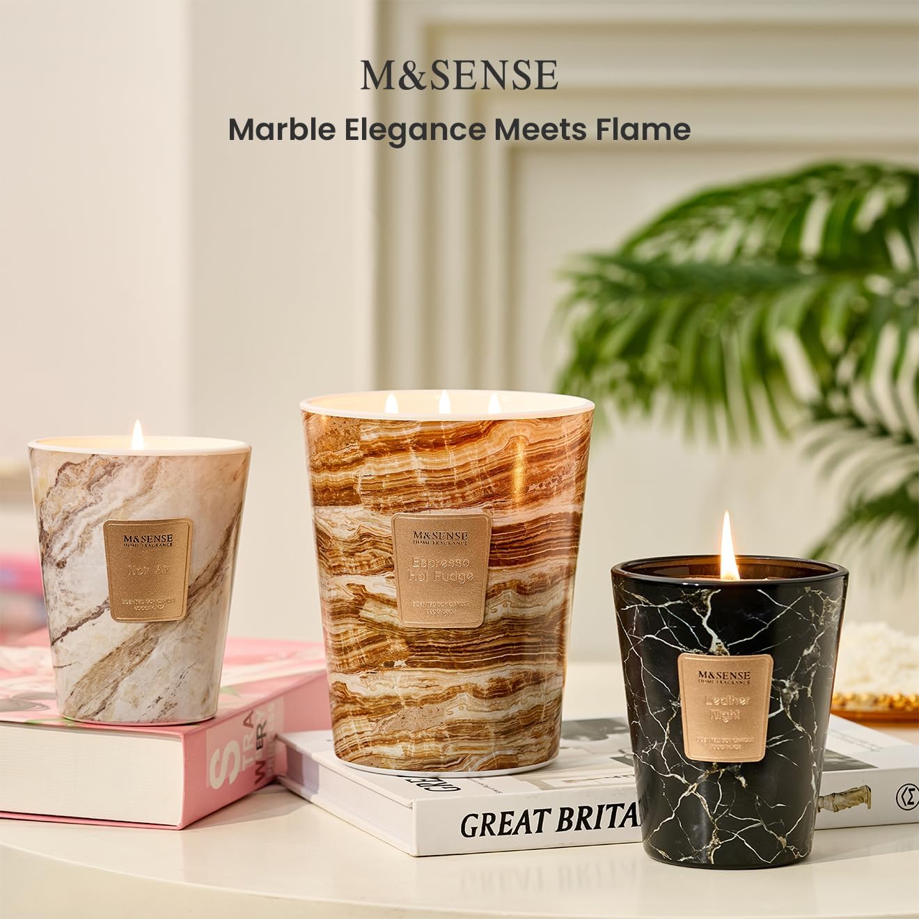 M&SENSE LeatherNight Scented Candles for Home, 3-Wick Highly Scented Jar Candles, Extra Large Candle 35 Oz 150 Hours Long Lasting Burning, Relaxing Aromatherapy Candle for Stress Relief, Meditation