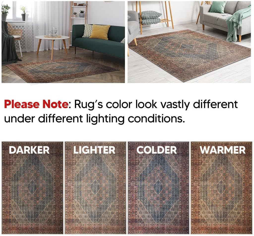 Keen Home Design 2x3 Rug - Machine Washable Entry Rug with Non-Slip Backing, Ideal for Enteryway, Kitchen, Bathroom, Laundry Room - Vintage, Easy Clean, Durable, Low Pile Rug - (2' x 3')