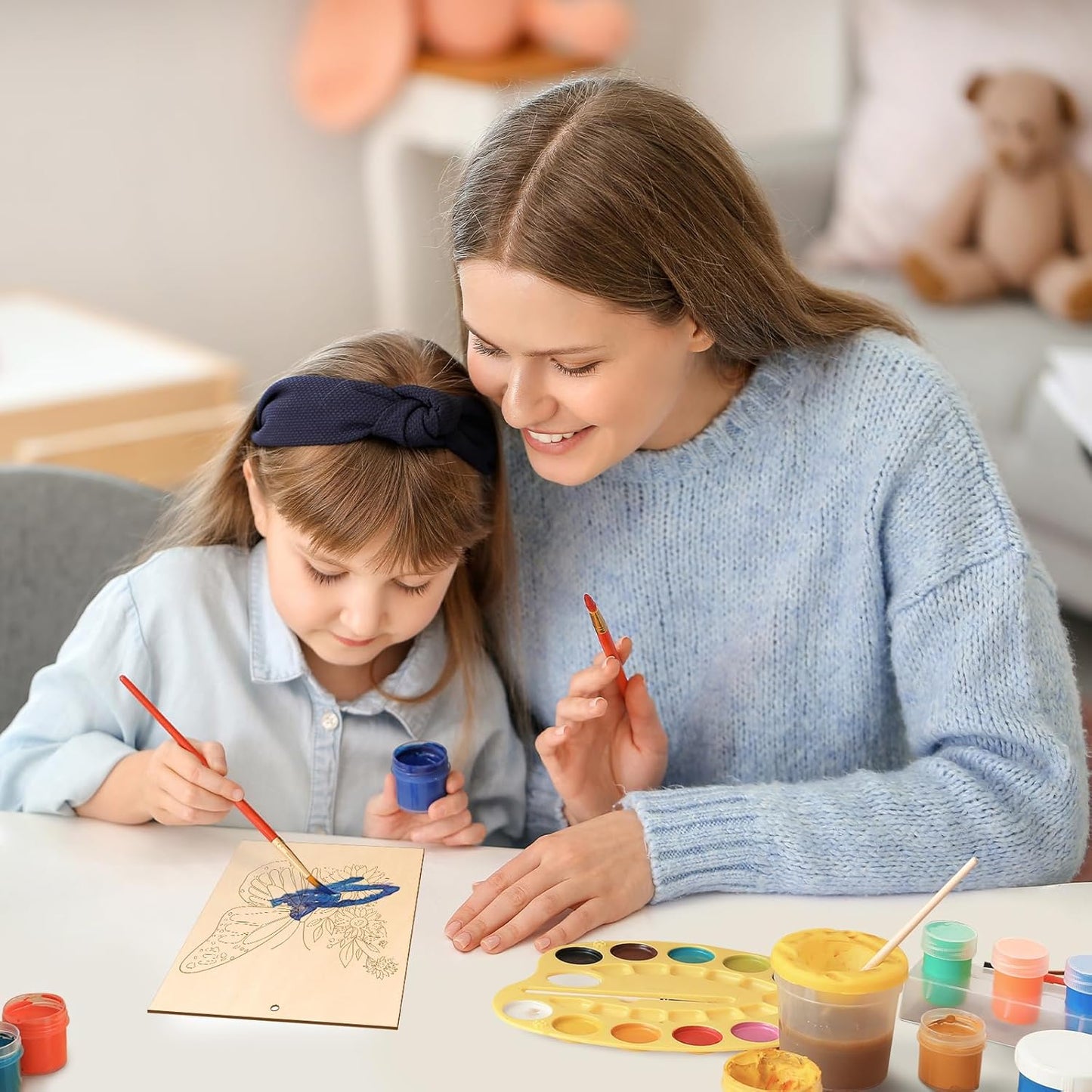 COCHIE 10 Pieces Large Spring Butterfly Unfinished Wood Crafts to Paint for Adults and Kids, Bulk Predrilled Wooden Ornaments for Painting, Butterflies Paintable Wood Slices Craft Supplies with Ropes