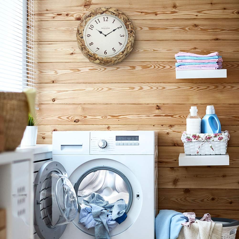 Presentime & Co Farmhouse Series, Rustic Woven Clock, 10.5 inch, Natural Woven Water Hyacinth/Sea Grass. Wall Sculpture, Wall Art and Timepiece for Home Decoration/Decoration/Farmhouse Décor.