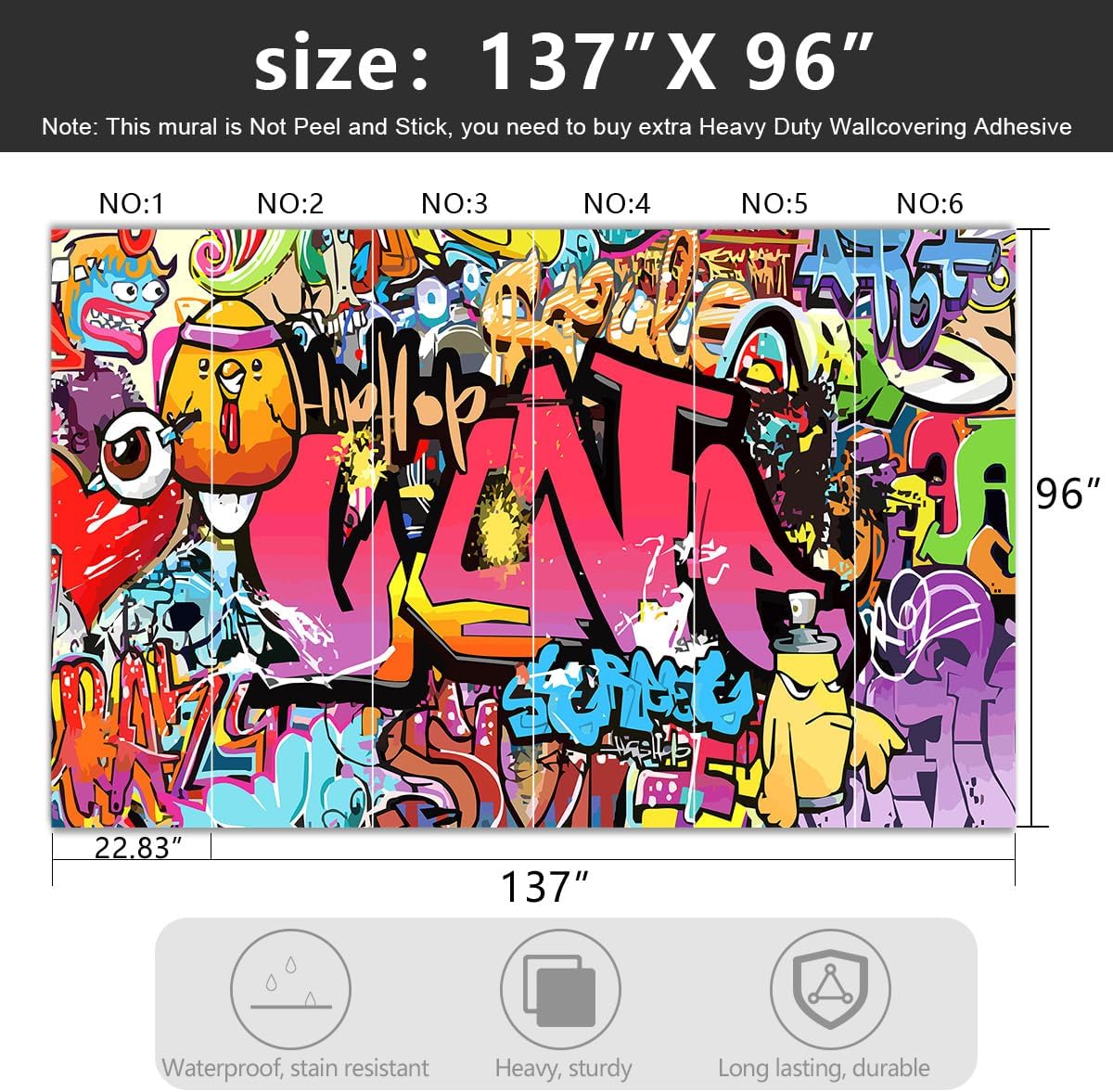 -Street Art Graffiti Wallpaper Fabric Wallpaper Living Room Bedroom Bathroom Boys Girls Children's Room Abstract Large Wall Mural- 137"x96"( not Peel and Stick)