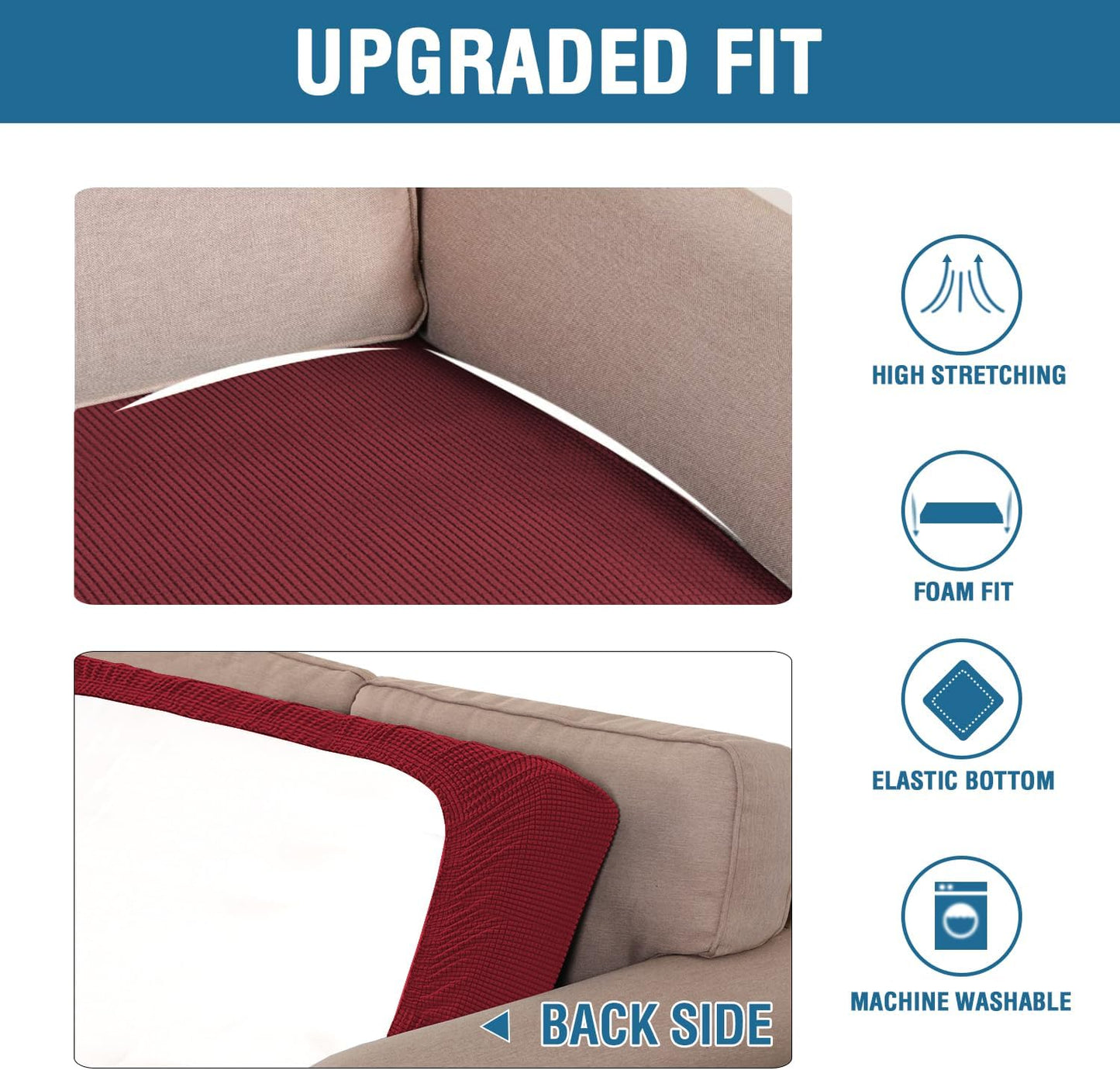 H.VERSAILTEX Super Stretch Individual Seat Cushion Covers Sofa Covers Couch Cushion Covers Slipcover Sets Thick Jacquard Textured Twill Fabric (1 Piece Chair Cushion Cover, Burgundy Red)