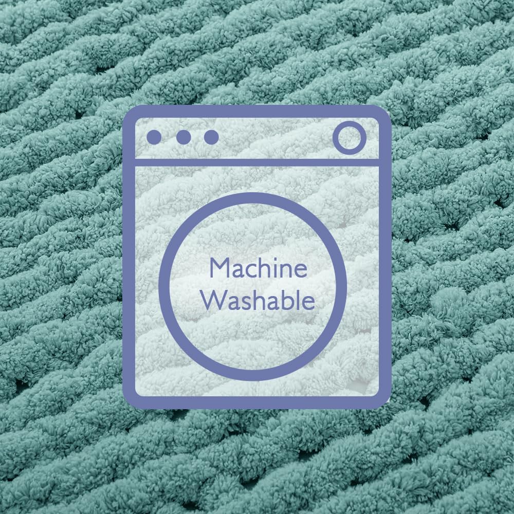 Bigacogo Chunky Knit Throw Blanket for Couch, 40x80 inches, 100% Hand Knitted with Thick Jumbo Chenille Yarn, Cozy Soft Large Rope Knot Cable Crochet Blankets for Sofa Bed Living Room, Light Teal