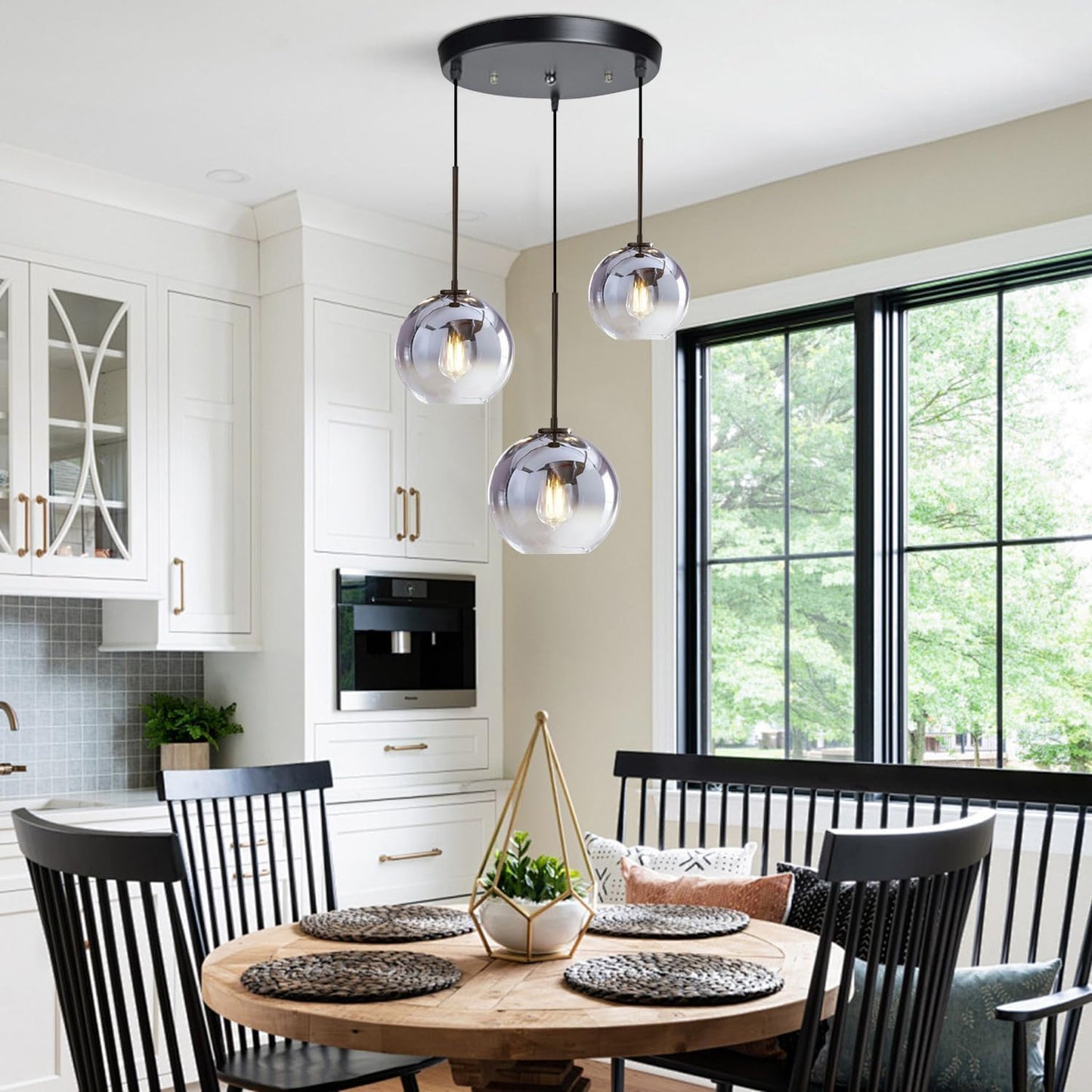 KCO Lighting Modern 3-Light Hanging Light Fixture Silver Gradient Glass Globe Pendant Ceiling Lighting with Adjustable Cord Mid Century Hanging Chandelier Light Fixture for Kitchen Island Bedroom…