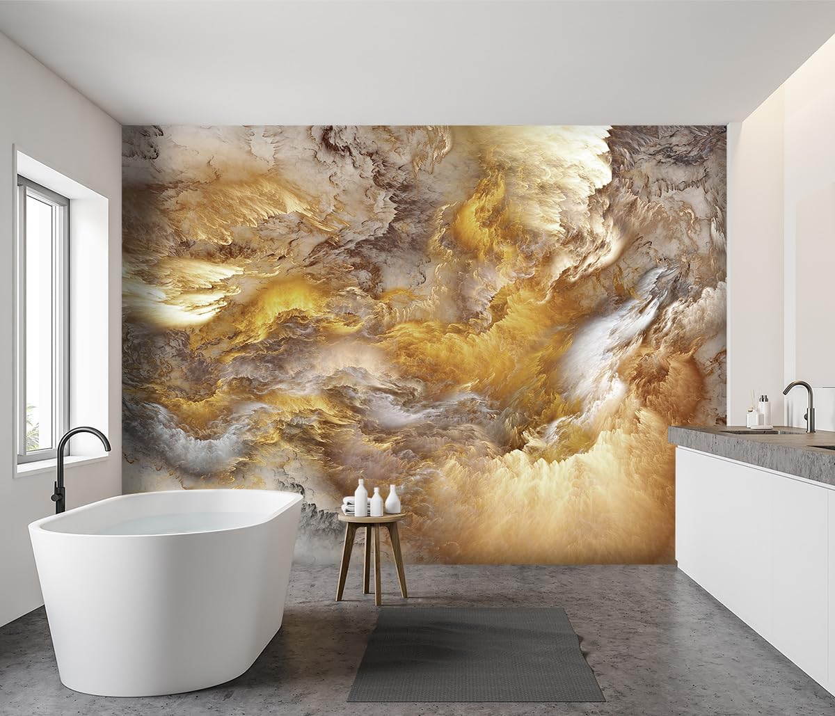 -Golden Clouds Ceiling Fabric Wallpaper Living Room Bedroom Bathroom Modern Boys Girls Kids Room Abstract Large Mural- 91"x65"( not Peel and Stick)