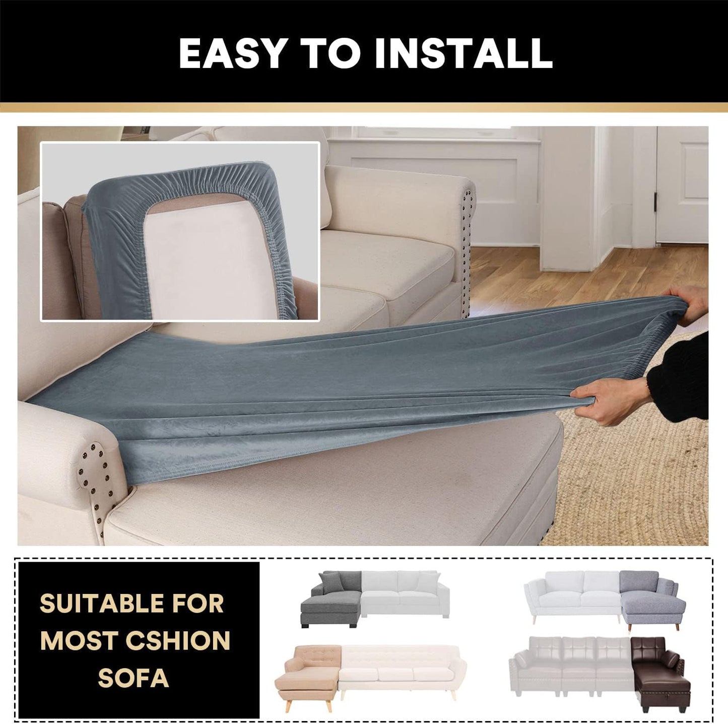 PrinceDeco Velvet Couch Cover for Dogs, Washable L Shaped Couch Cover, 1 Piece, Stone Blue