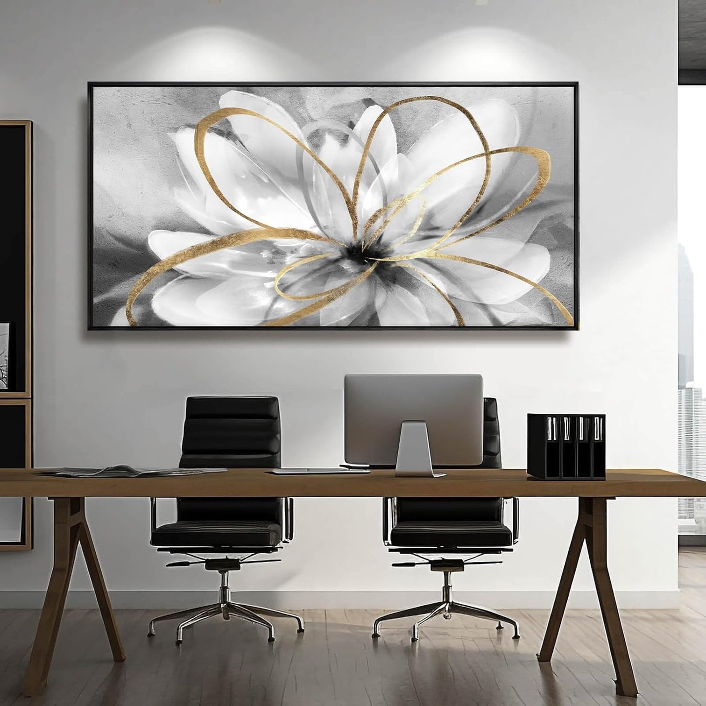 White Flowers Wall Art Canvas Wall Decor Large Floral Artwork Pictures for Living Room 24”x48” Framed Wall Picture for Women Girls Room