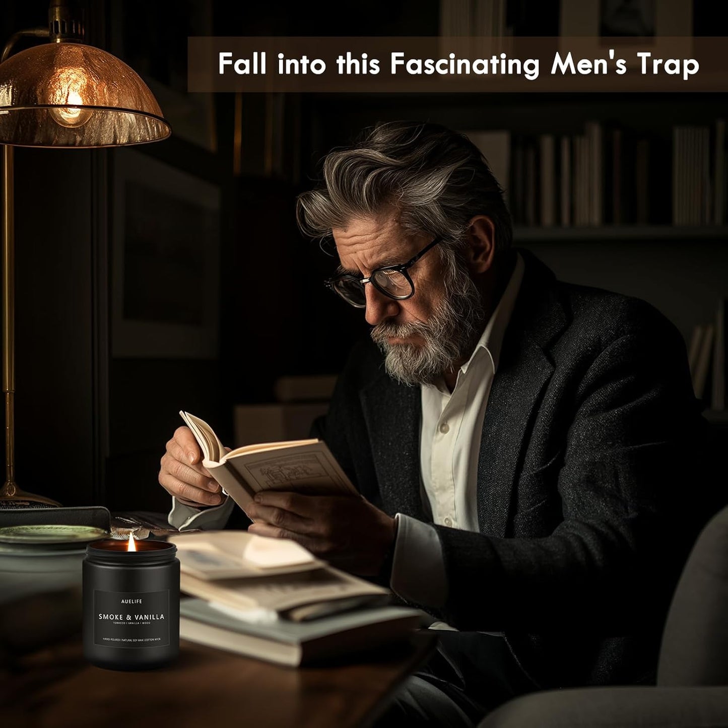 2 Pack Candle | Smoke & Vanilla + Whiskey Tobacco - Candles for Men - Masculine Candle, Soy Candles for Home Scented - Gifts for Men, Home Fragrance Manly Gifts - Each of 7oz